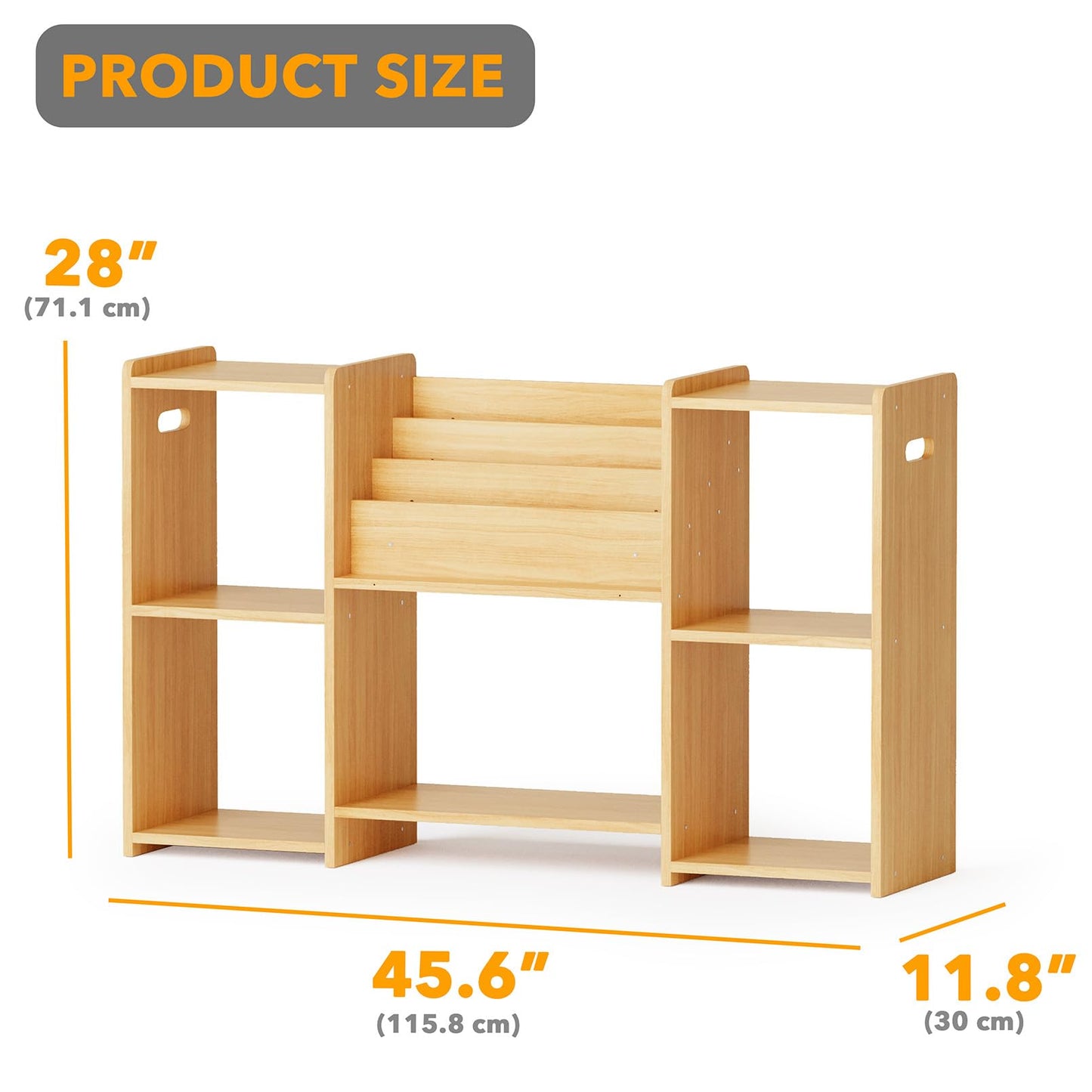 SpaceAid 6-in-1 Bookshelf Storage Organizer, Montessori Bookcase for Toddlers, Wooden Book Rack Shelf Cabinet Furniture for Kids Rooms, Playroom, Nursery and Classroom, 45.6“ Wide, Natural