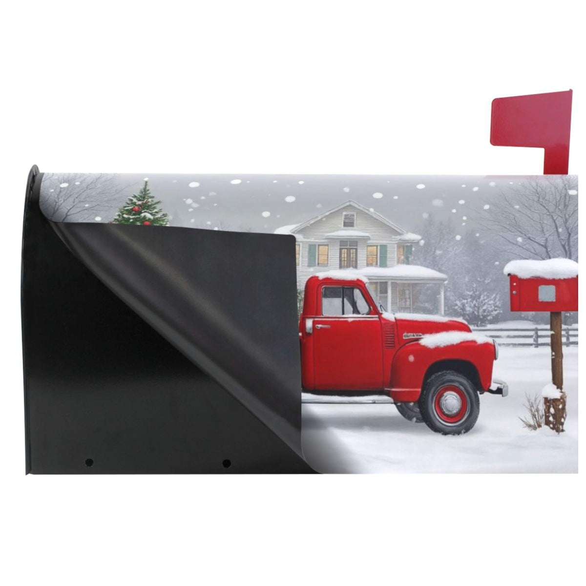Christmas Tree Red Truck Magnetic Mailbox Covers Winter Snow Golden Retriever Dog Mailbox Cover Over Size Full Magnet Garden Yard Porch Mail Boxes Cover Holiday Decorations 25" L x 21" W