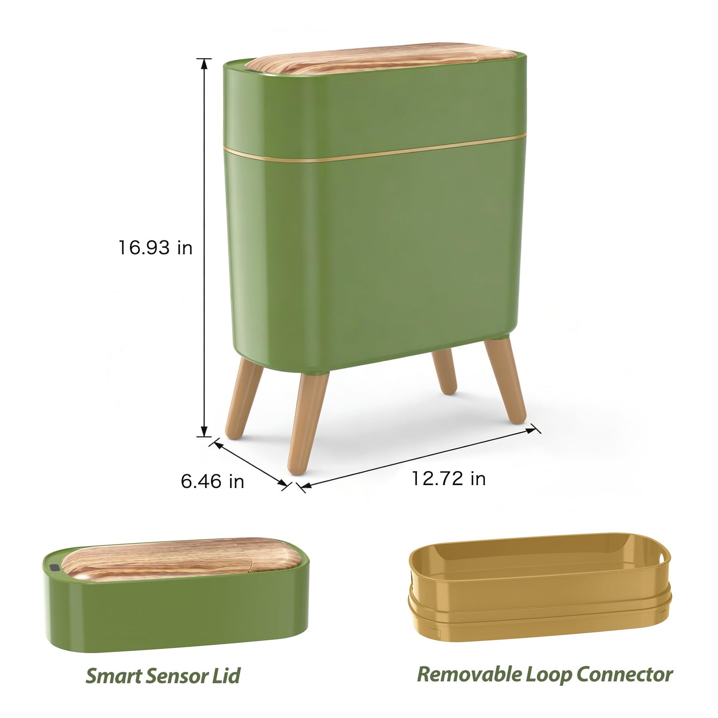 suyika Automatic Trash Can, 2.6 Gallon/10L Bathroom Trash Can with Lid - Wood Grain Lid and Legs, Touchless Waterproof Garbage Bin for Bedroom, Bathroom, Office, Living Room