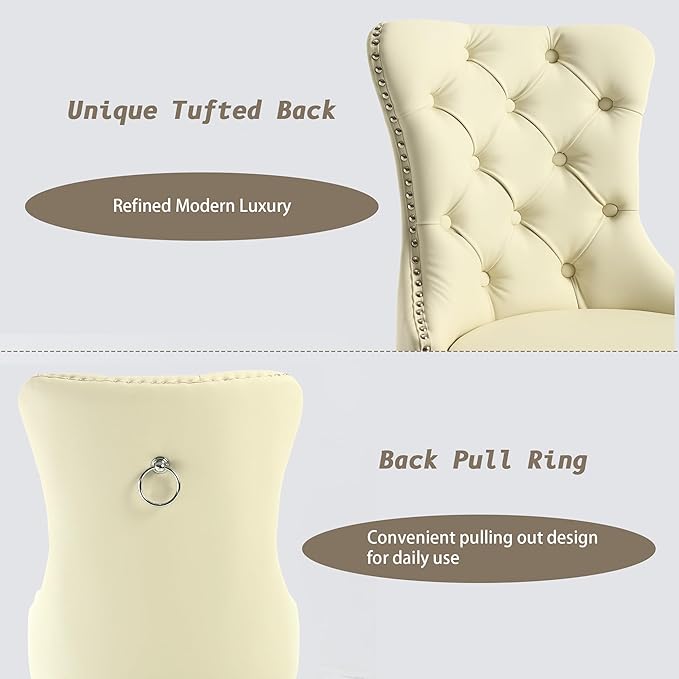 KCC Faux Leather Dining Chairs Set of 4, Upholstered High-end Tufted Dining