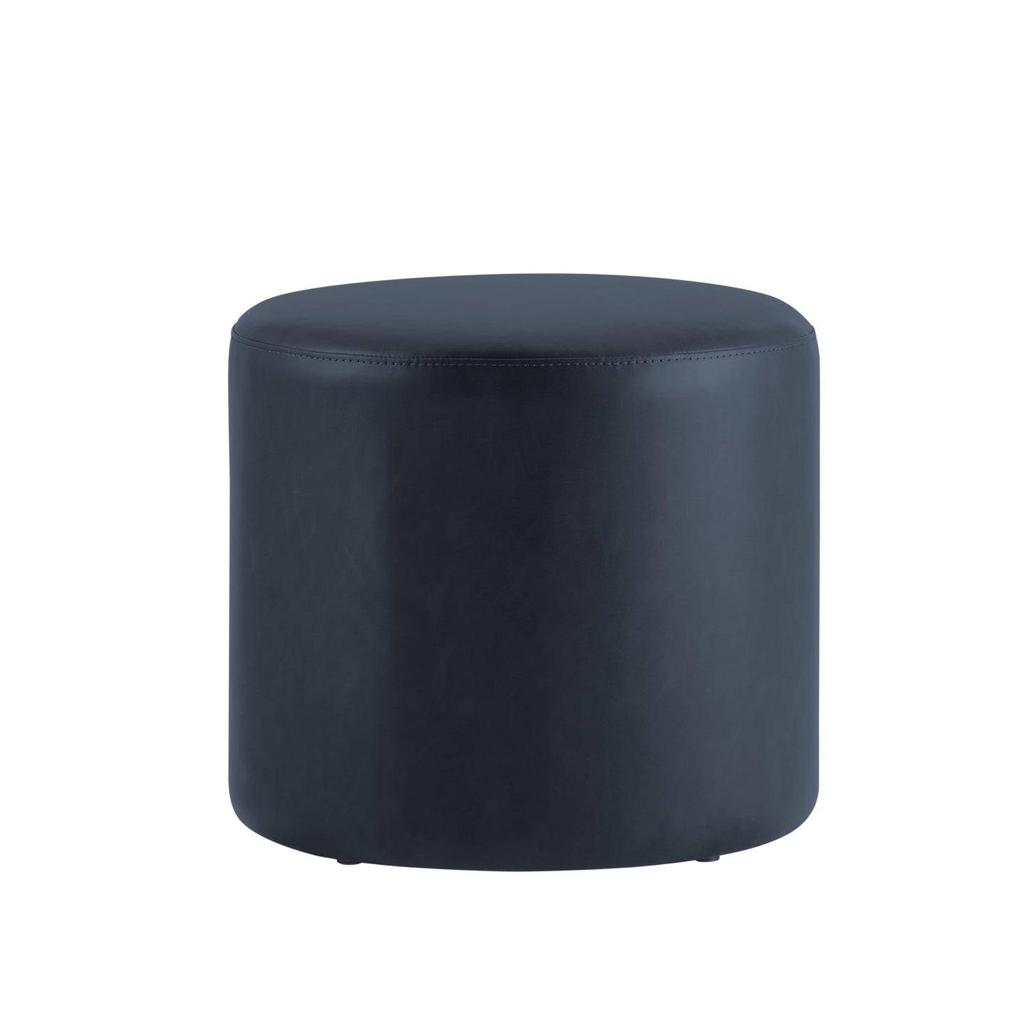 Studio Living® 19” Wentworth Ottoman Round Faux Leather Bench, Stationary Ottomans, Backless Chair, Footrest for Living Room, Footstool Office, Bedroom, Padded Seat, Navy Blue