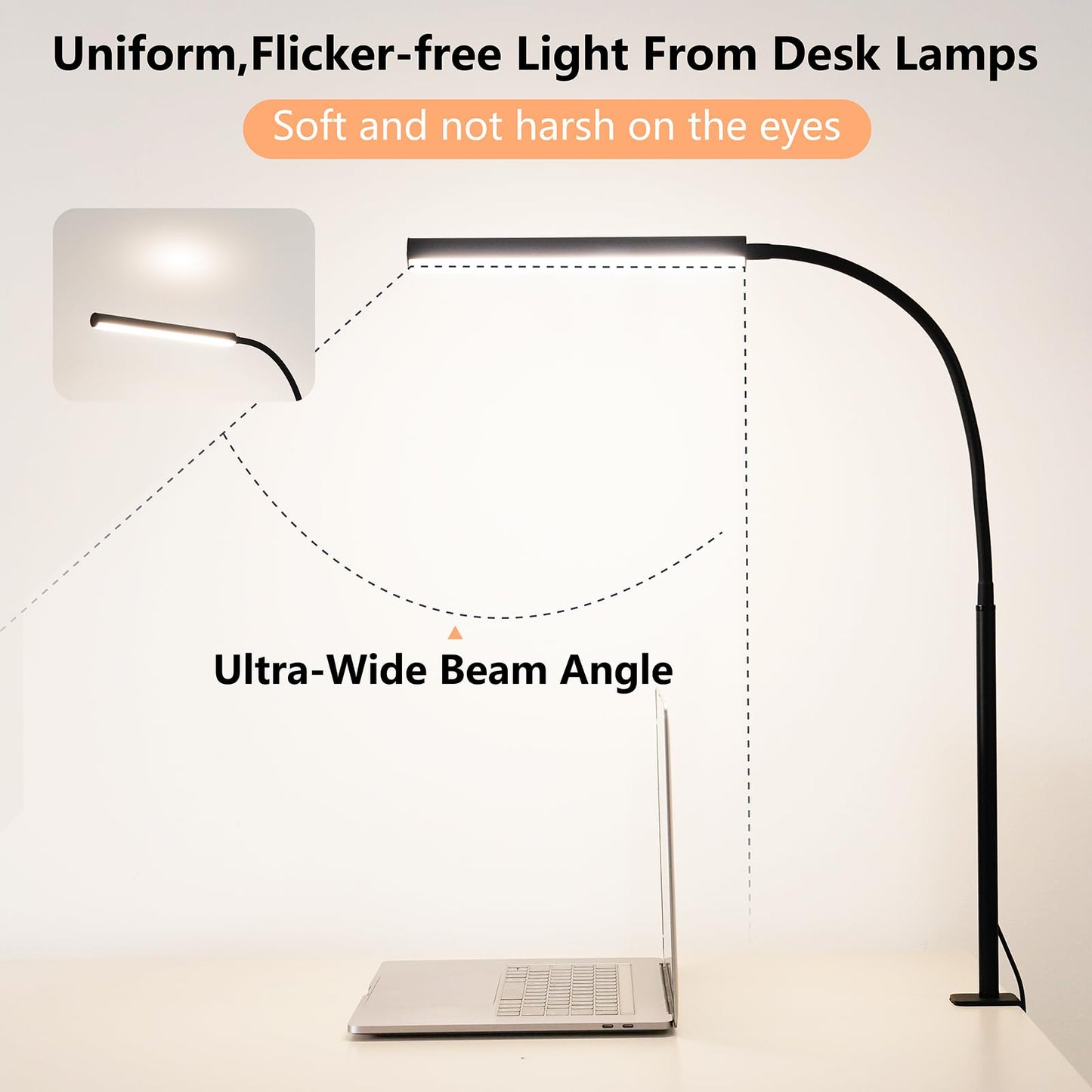 FAPEMIH LED Desk Lamp for Office Home, Adjustable Flexible Eye-Caring Desk Light with,5 Modes 10 Brightness Adjustment, USB Adapter Desk Lamp with Clamp-MINI-B