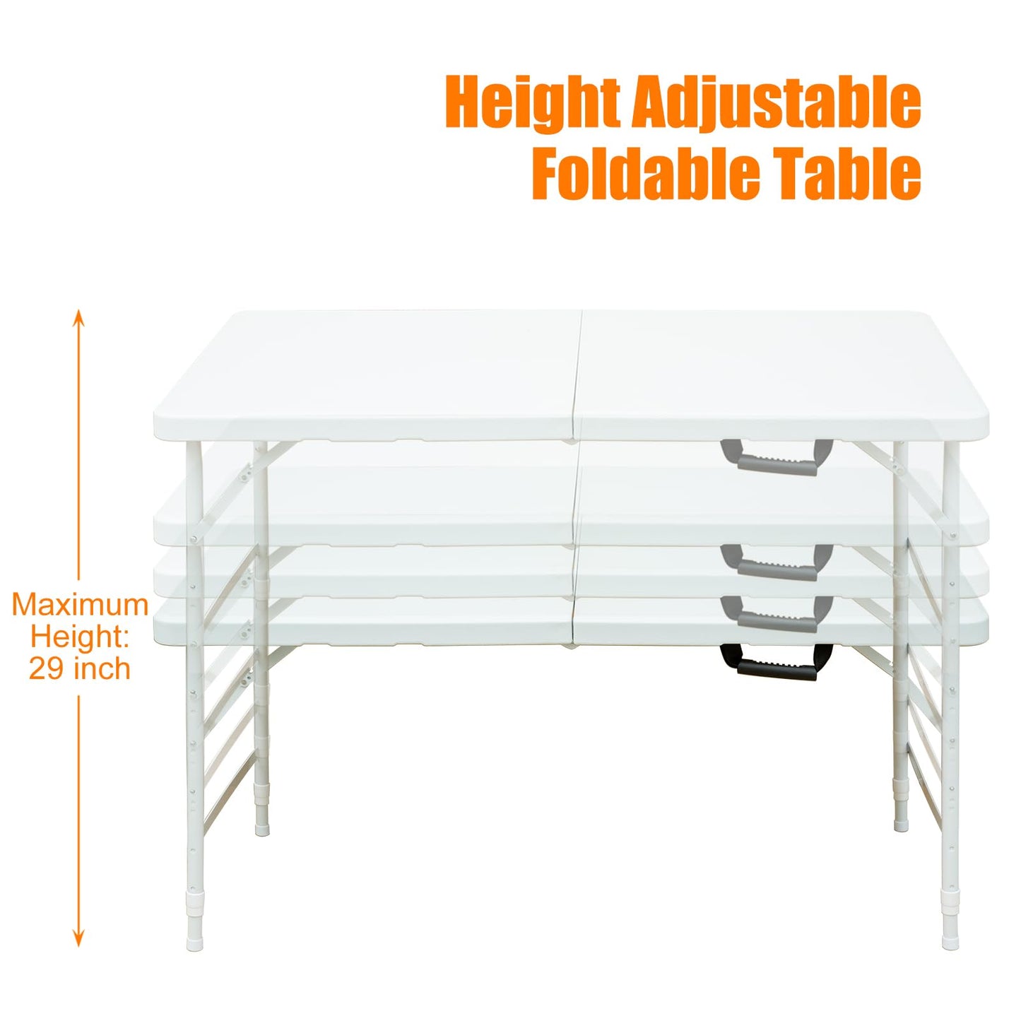 SculPong 4 FT Folding Table with Carry Handle, Portable Fold-in-Half Plastic Table, Rectangle Foldable Table for Indoor/Outdoor White