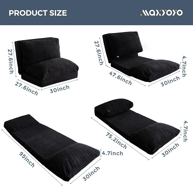 MAXYOYO Folding Sofa Bed, Extra Thick and Long Floor Sofa Convertible Sleeper