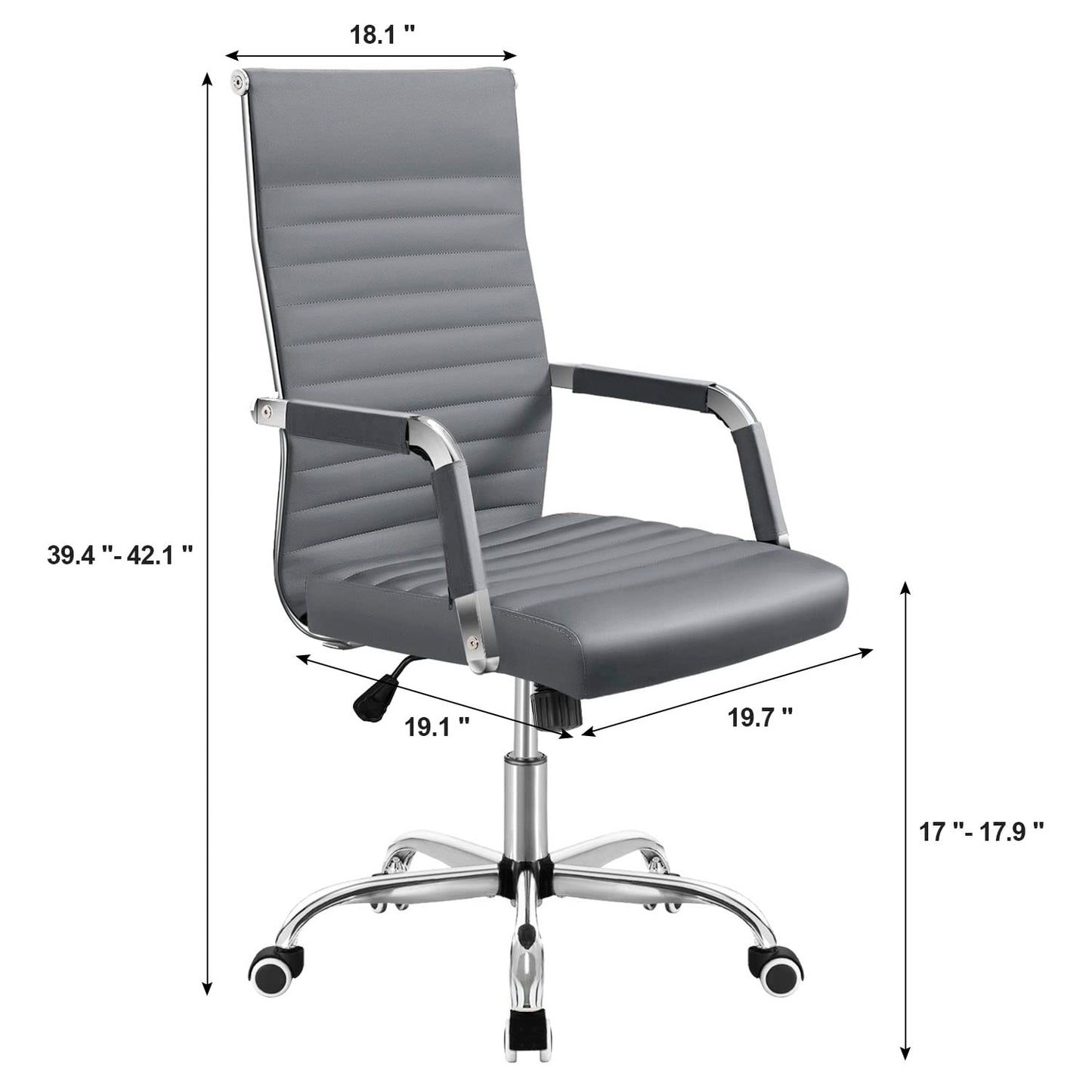 Shahoo Ribbed Office Chair, Mid-Back PU Leather Office Chair Executive Task Chair with 360° Swivel Wheels for Conference Room, Home Offices (Grey)