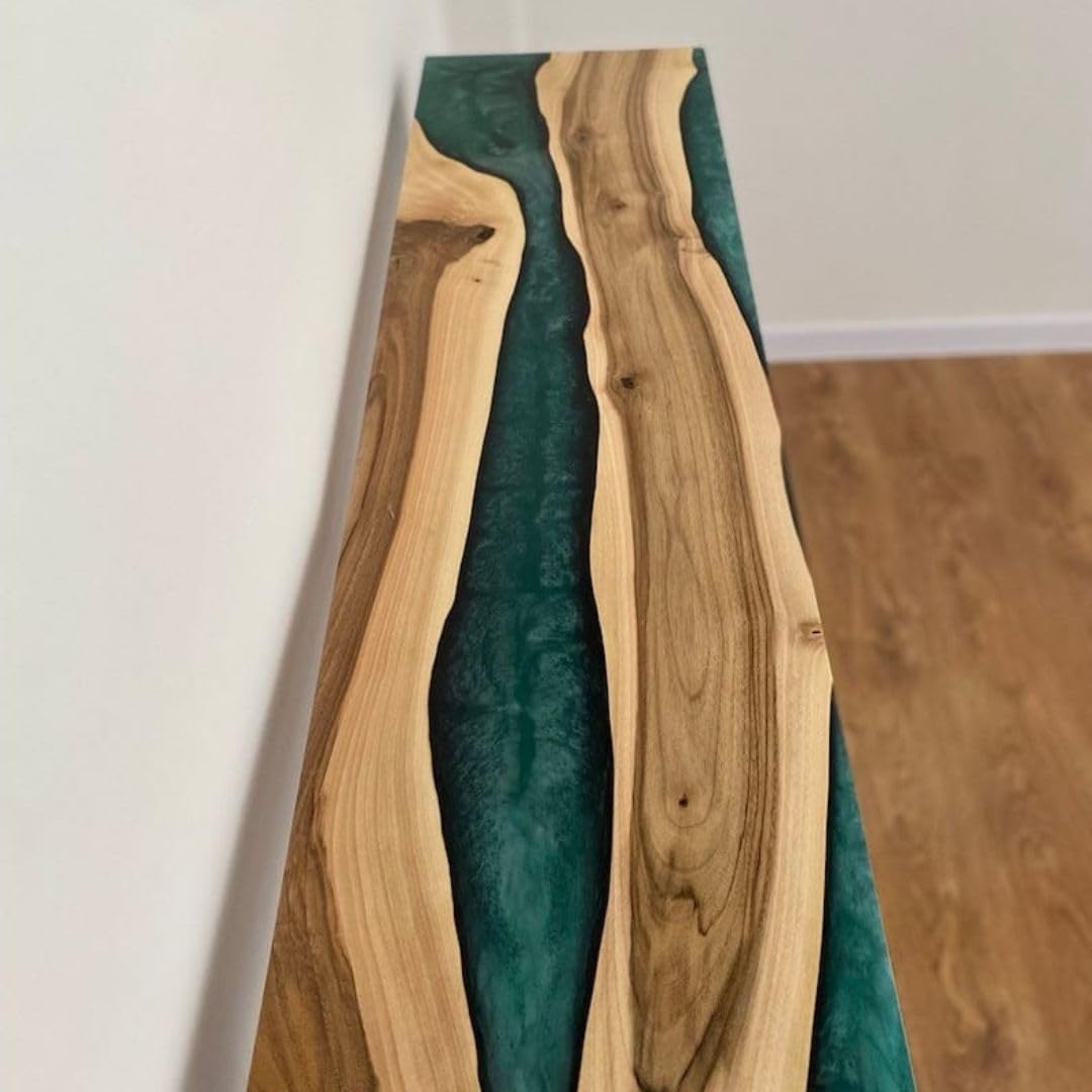 Handcrafted Live Edge Epoxy River Coffee Table, Natural Wood and Green Resin for Kitchen, Home, Office, Livingroom, Bedroom (Large)