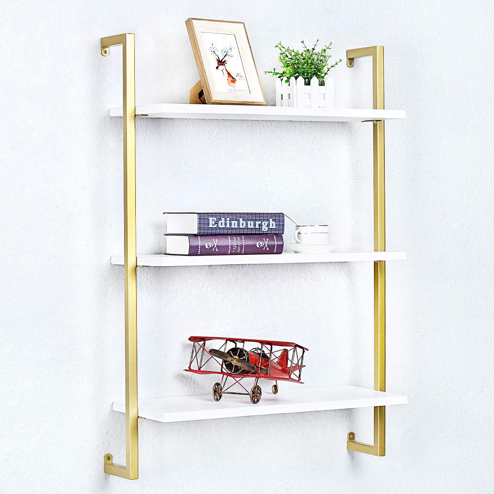 OLDRAINBOW Industrial Metal Wall Shelf,Floating Shelves Wall Mounted,24in Real Wood Book Shelves,3 Tier Hanging Wall Shelves for Bedrooms Office