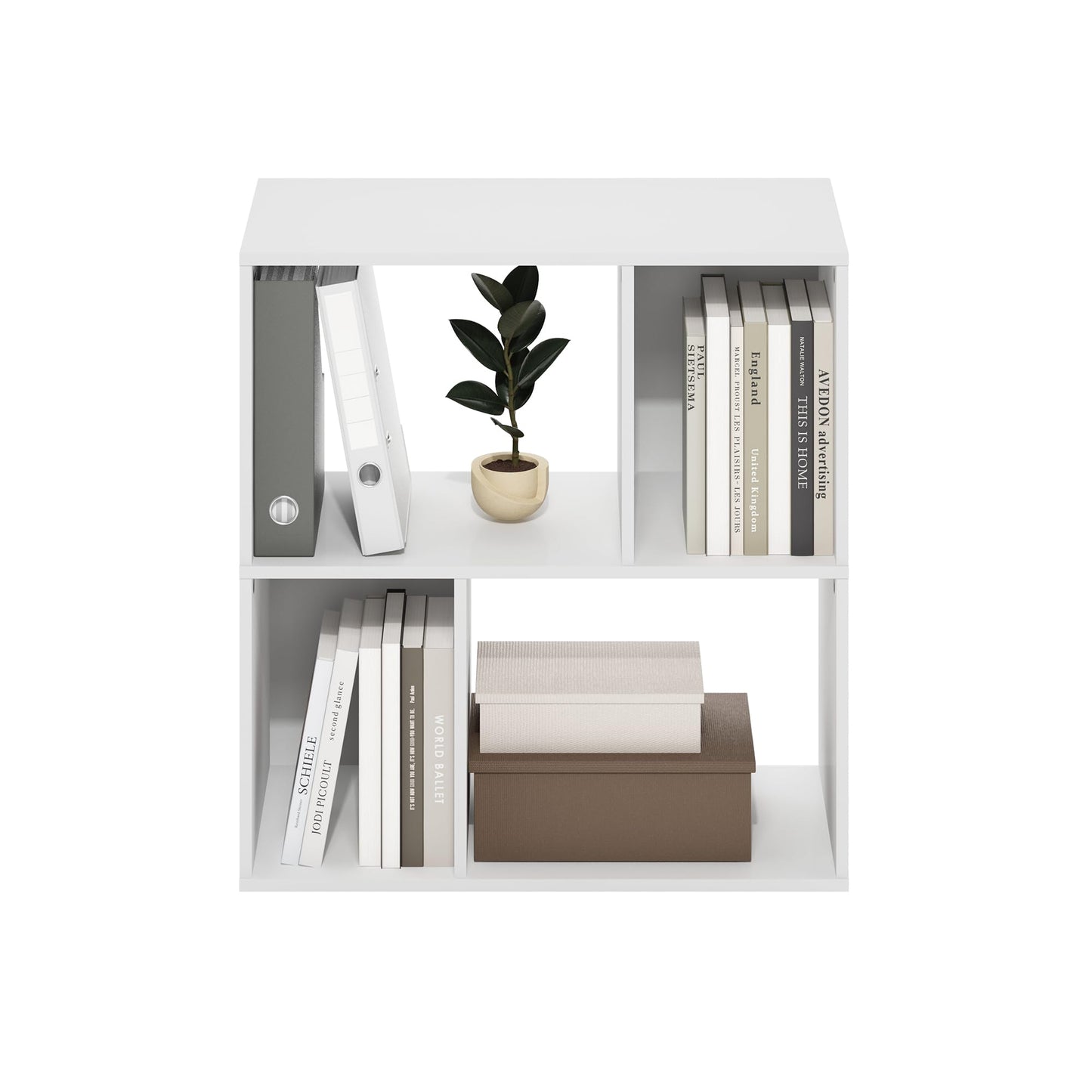 Furinno DALY Book Shelf, 4-Cube Bookshelf, Cube Storage Organizer Bookcase with Irregular Compartments, 11.7 x 23.6 x 24.7, for Living Room, Bedroom, Home Office, White