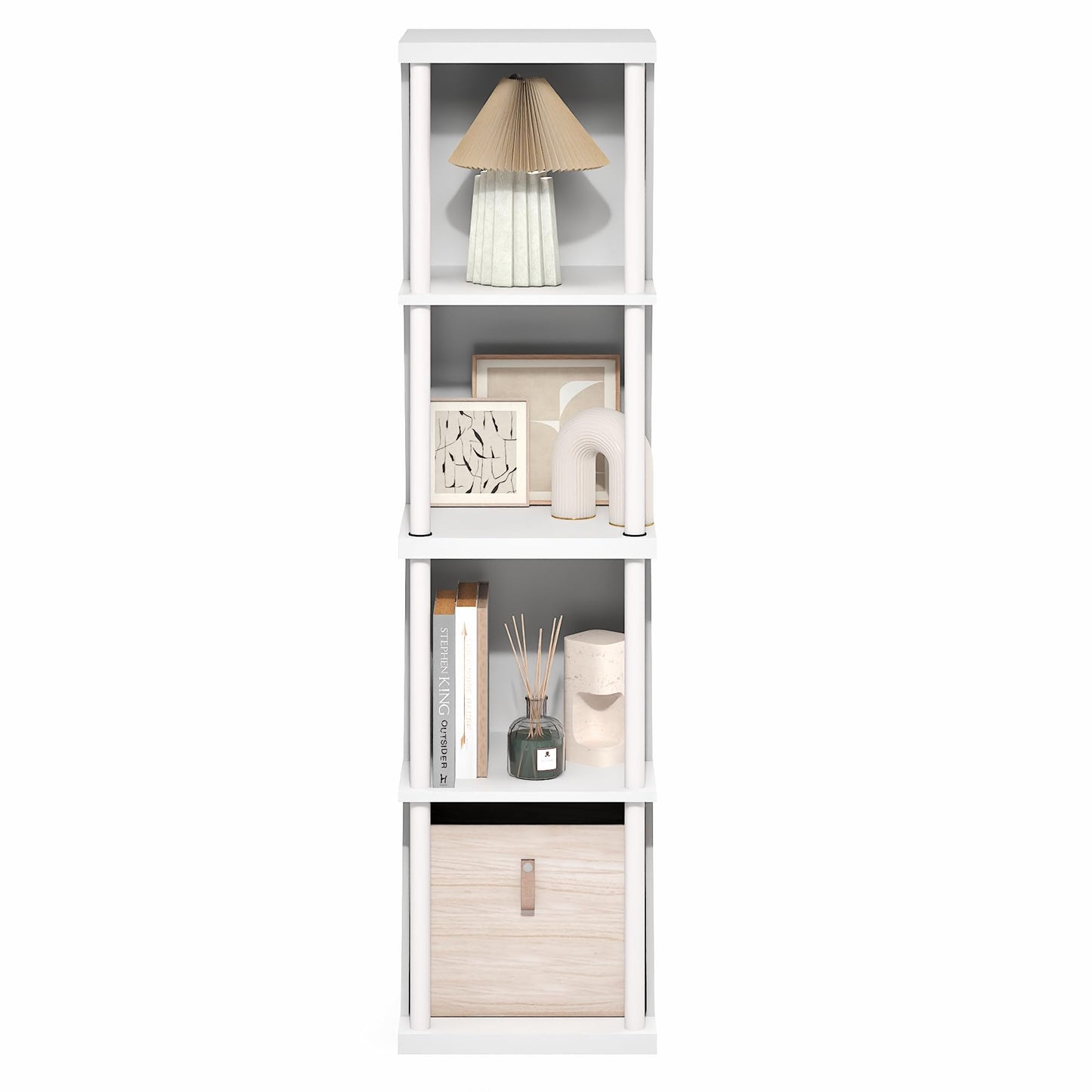 Furinno Flexi Storage Shelf, 4-Cube Corner Shelf, Book Shelf, DIY Stackable & Separable Display Bookcase, for Organization and Storage, for Living Room, Home Office, White