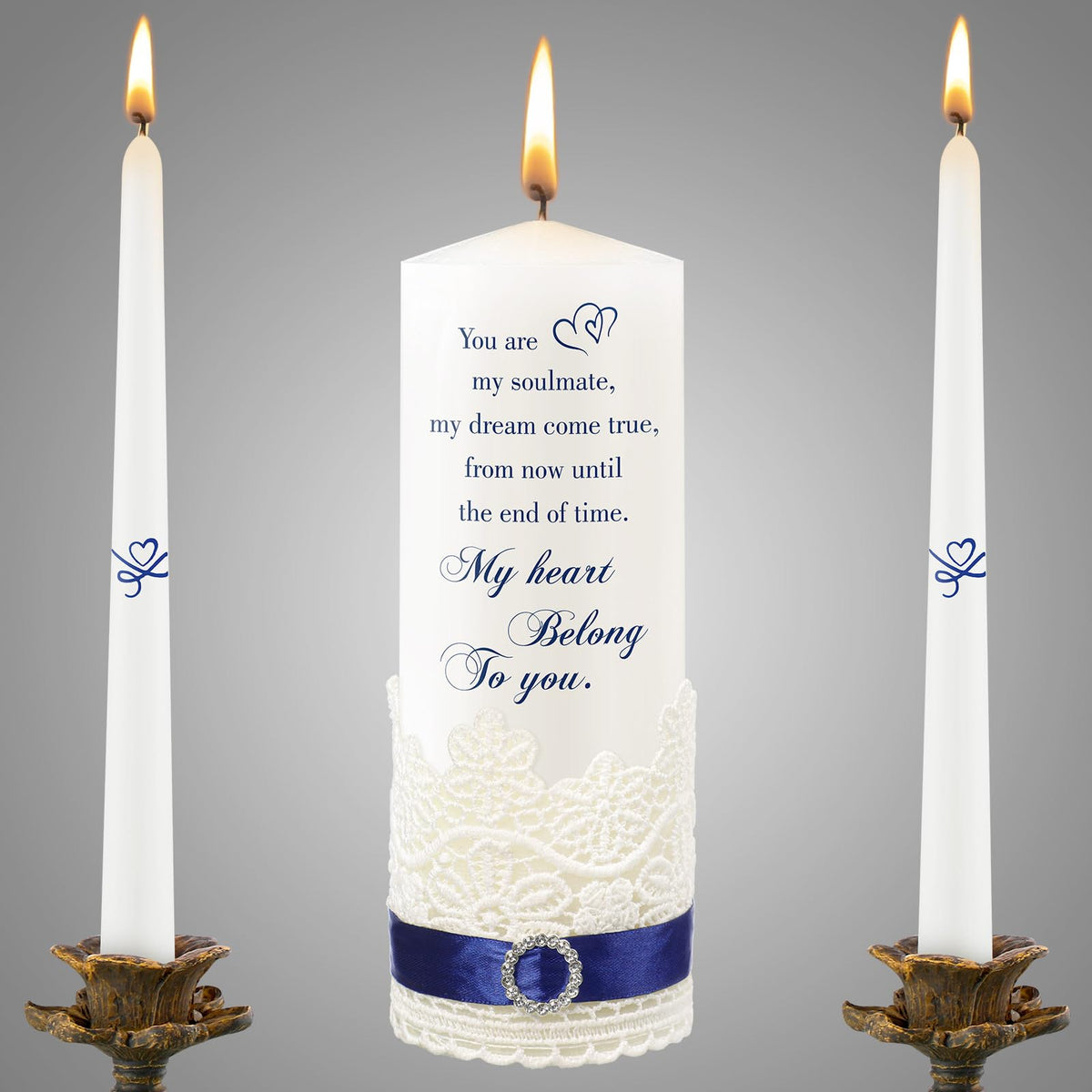 Frienda Unity Candles for Wedding Ceremony Set Wedding Unity Taper Candles Catholic Religious Ceremony Accessories(Heart Style)