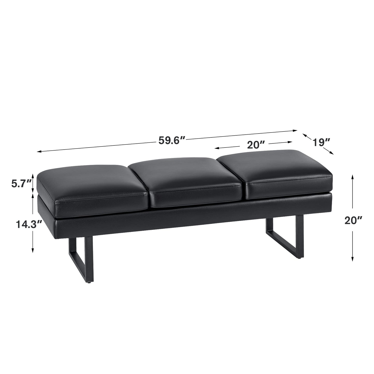 Furmax Waiting Room Chairs Faux Leather Office Guest Chair, 59.6 Inches Conference Room Chairs 3 Seats Upholstered Reception Bench, Lobby Furniture for Salon and Shop, Black