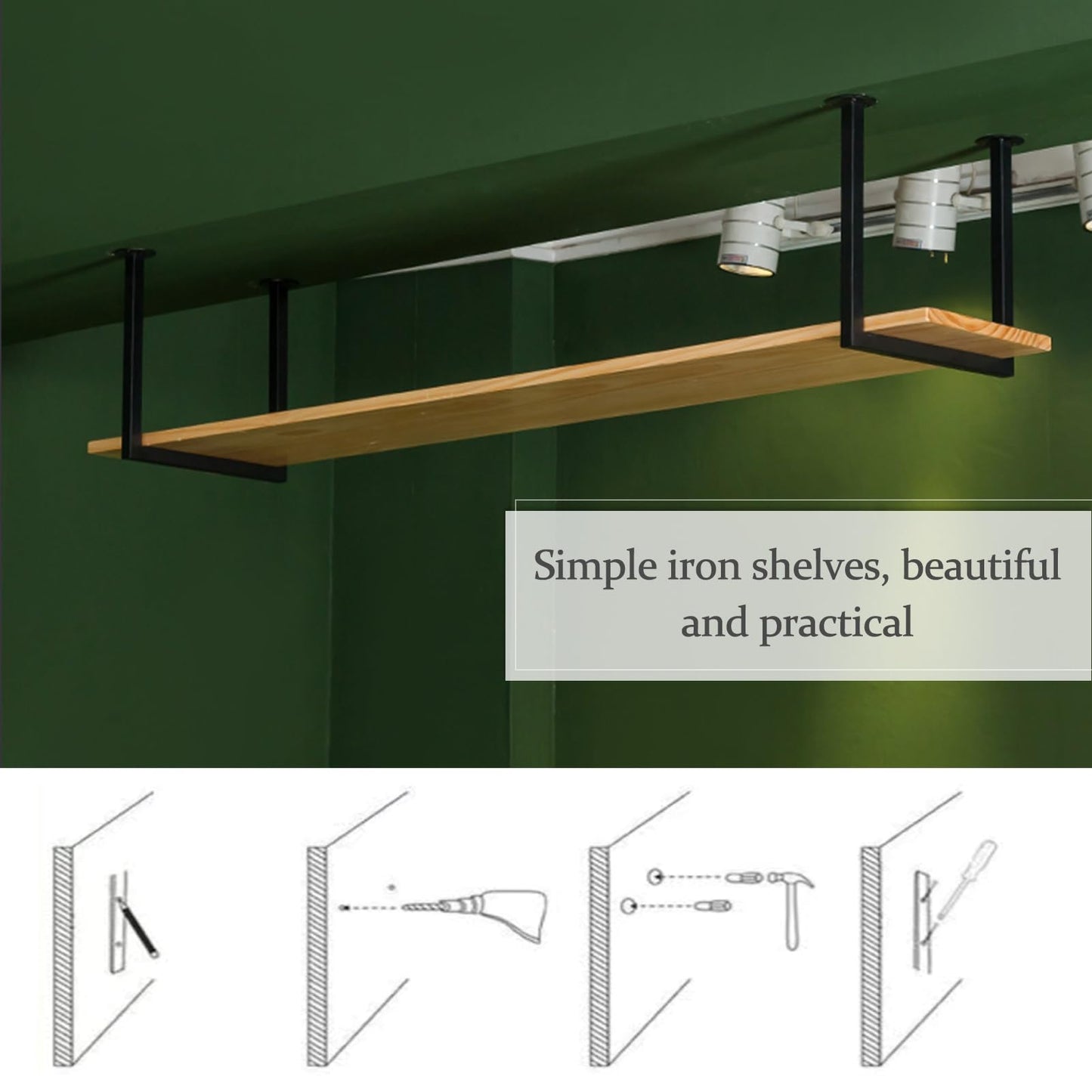 GFRWKCEX Ceiling Floating Shelf, Wall Mounted Wine Racks with Metal Iron Cabinets Brackets and Wooden Shelves, Suspended Holder for Bar Cafe Kitchen(1-Layer 100x30x40cm)
