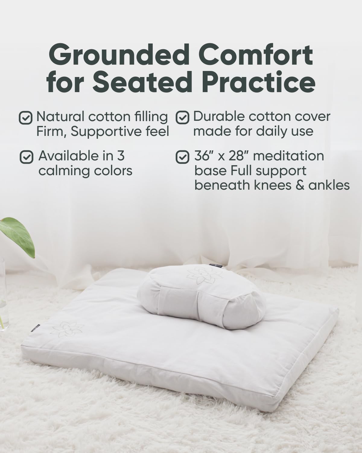 Mindful Modern Zabuton Meditation Mat - Cotton Filled Yoga and Meditation Pad - Zabuton Meditation Cushion for Kneeling and Sitting Support - Large Rectangular Sitting Floor Pillow for Bench or Zafu