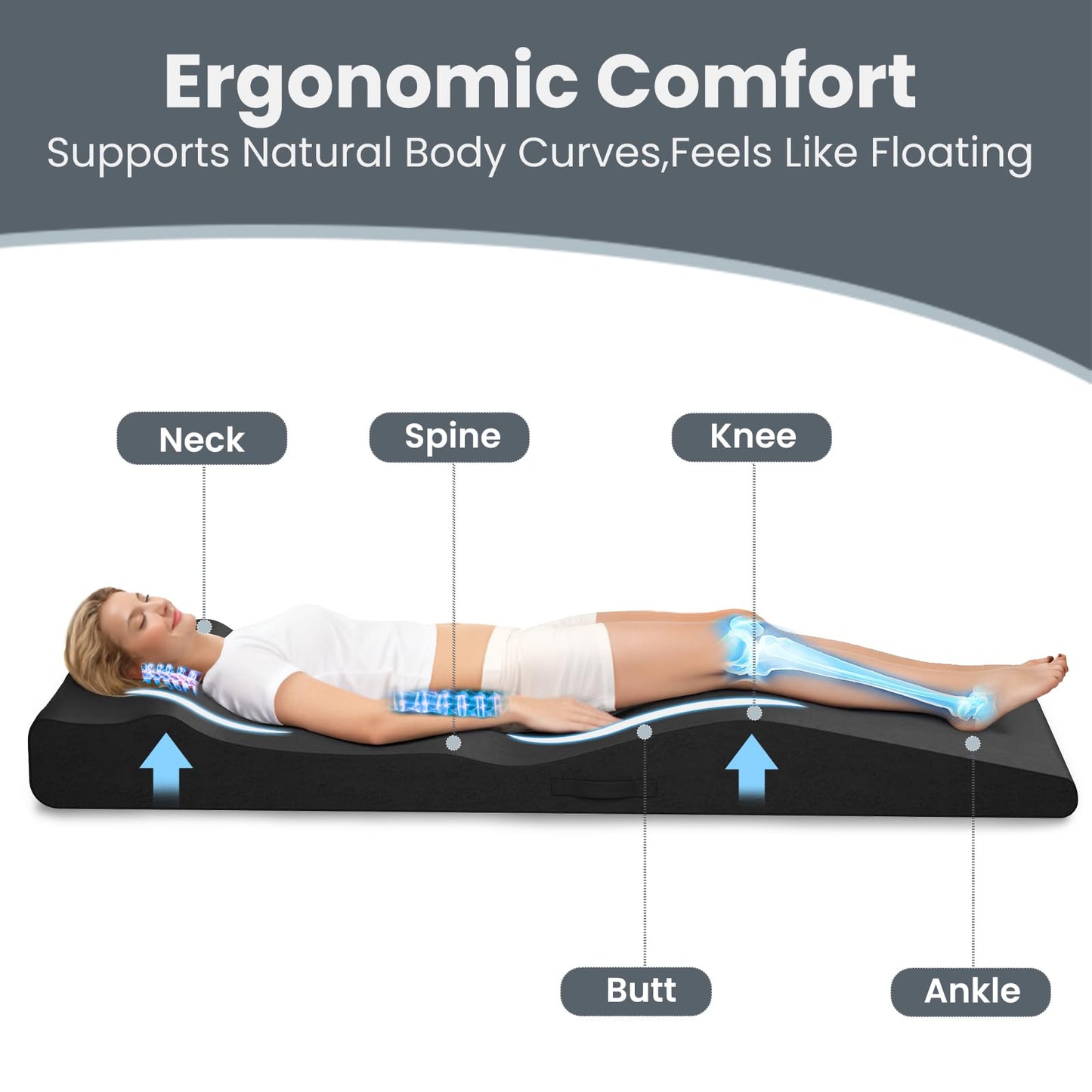 Selectico Ergonomic Lash Bed Topper, High-Density Foam Massage Table Topper with Plush Removable Cover, Non-Slip Massage Table Pad for Salon, Spa, Facial,Lash Extension Beds, 71"x27.5" (Black)