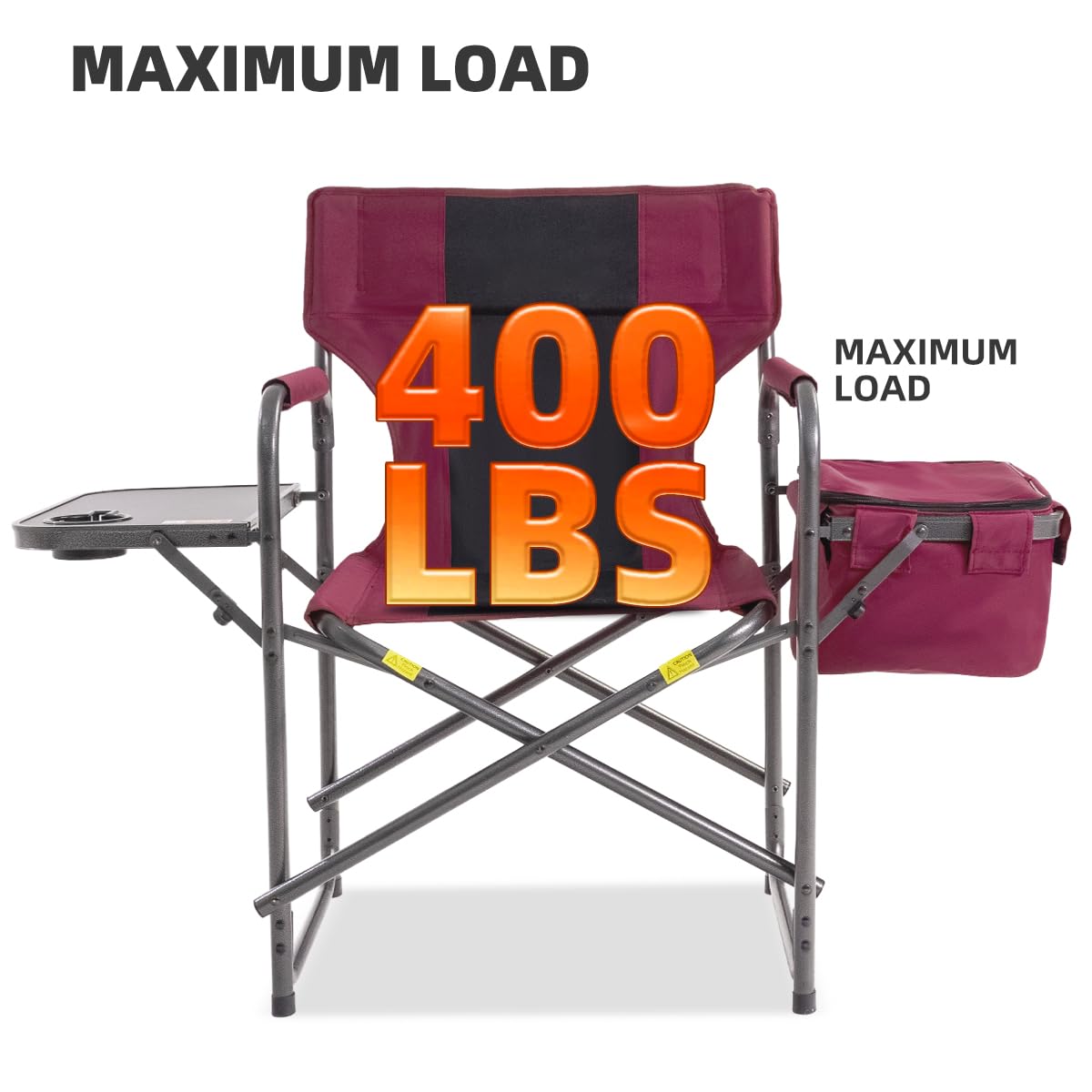 Foristrail Director Camping Chair with Cooler Bag & Foldable Side Tray - 400lbs Heavy Duty Outdoor Folding Lawn Chair, Portable Camp Chair for Backyard, Fishing, Beach (Red)