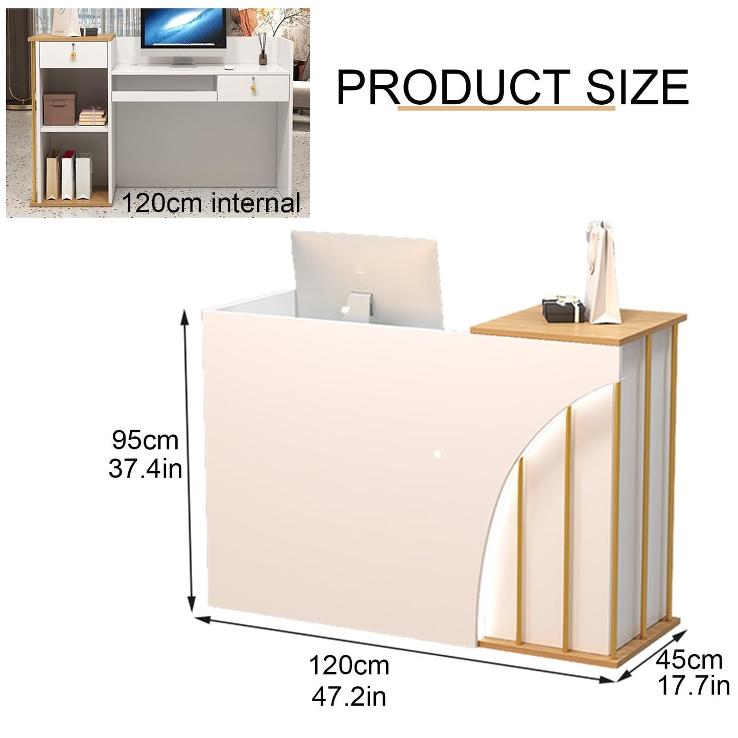 Reception Desk with Counter LED Light,Modern Front Desk with Lockable Drawer Retail Checkout Counter for Office Retail Clothing Salon Shop Hotel Supermarket(Multi-Co