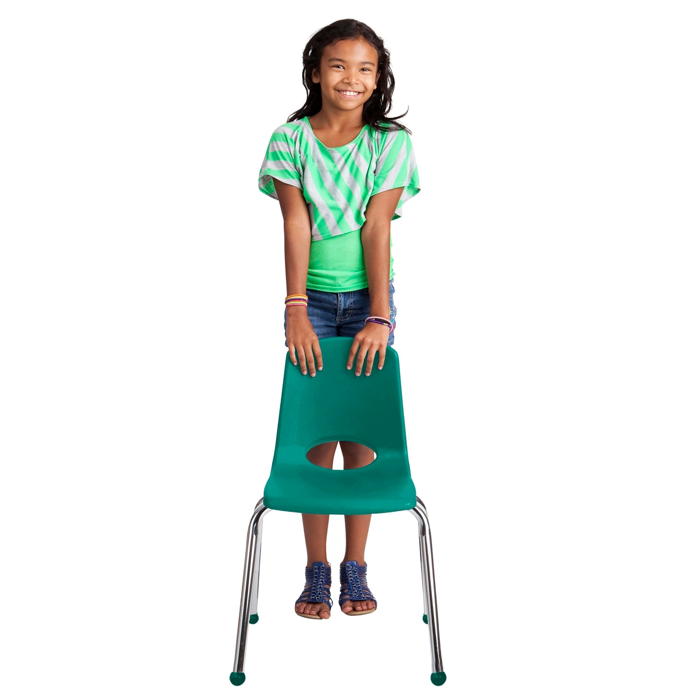 FDP 16" School Stack Chair, Stacking Student Seat with Chromed Steel Legs and Ball Glides for in-Home Learning or Classroom - Green (4-Pack), 10382-GN