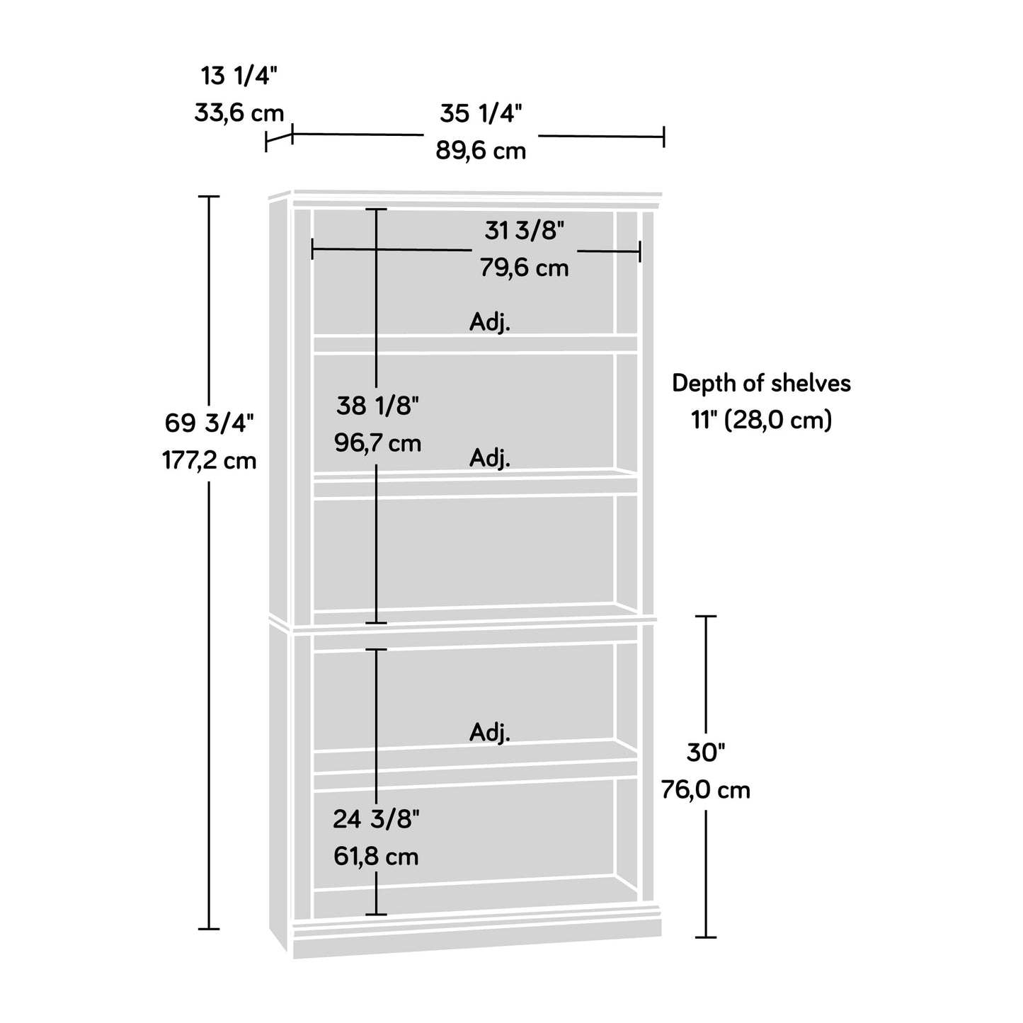 Sauder 5 Tier Book Shelf Wooden Bookcase Multipurpose Bookshelf for Home Office, Living Room, in Estate Black finish