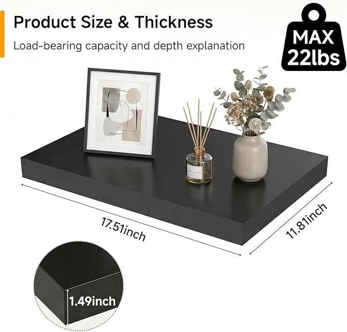 17.5in Floating Shelves for Wall, Wall Mounted Shelves for Decor Storage Set of