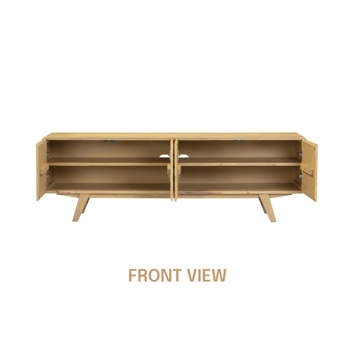 NTC Sapa Mid-Century Modern Solid Wood TV Stand 4-Door Media Console with Carved Geometric Fronts for TVs up to 75", Effortless Assembly, Sand
