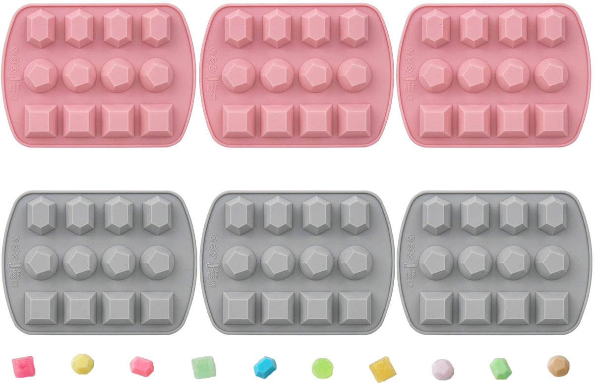 Nicunom 6 Pack Silicone Gem Shapes Candy Molds, 12 Cavity Diamond Cube Tray for Making Jelly, Candy, Chocolate, Cake Decorating, Ice Molds, Soap, Crafting