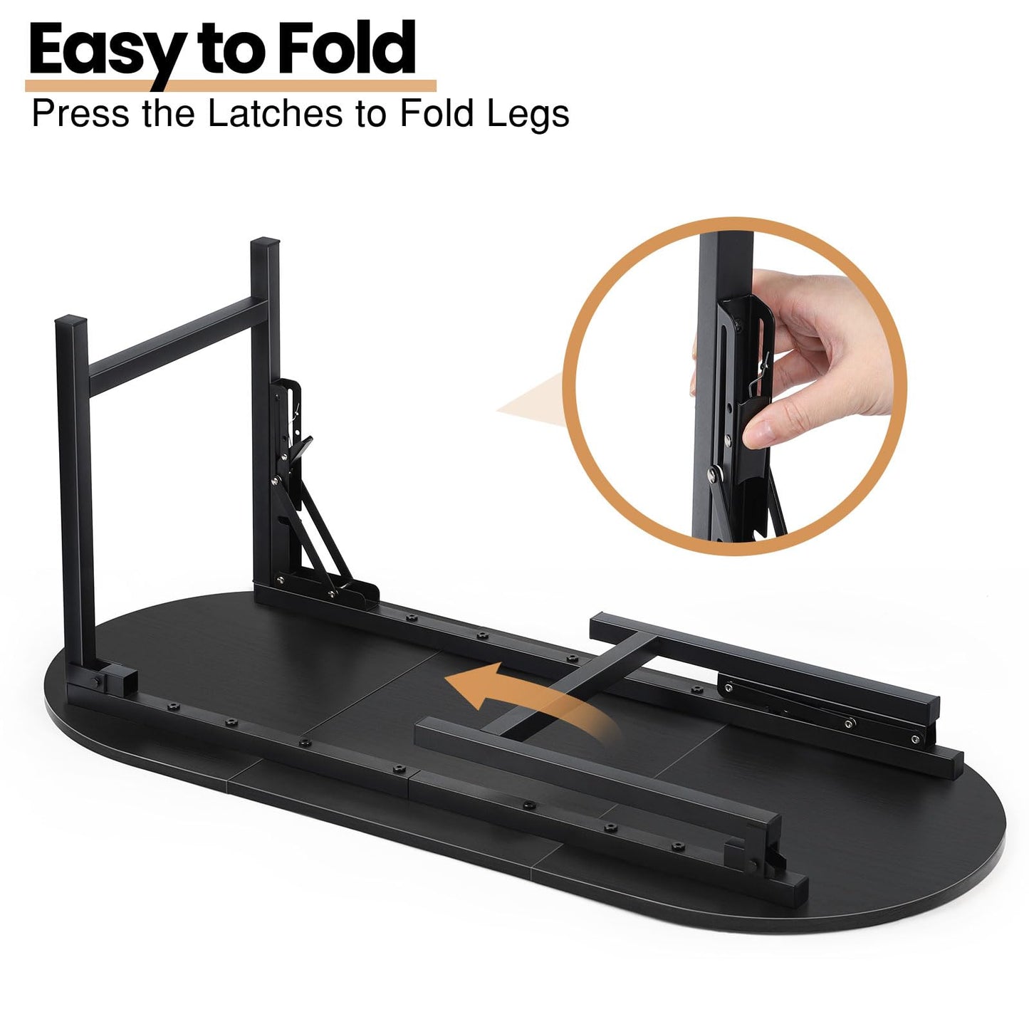 CADUKE Folding Coffee Table, Oval Small Coffee Table for Living Room Black Center Table Leg Latches Portable Tables for Small Spaces, Home Office