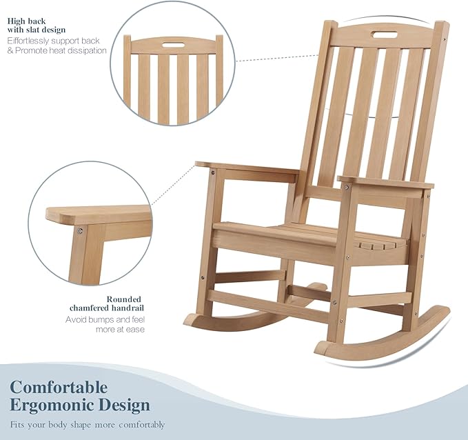 Psilvam Oversized Outdoor Rocking Chair Set of 2, Porch Rocker