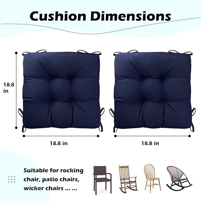 Set of 2 Outdoor Square Seat Cushions Waterproof Patio Seat Pad Floral Rocking