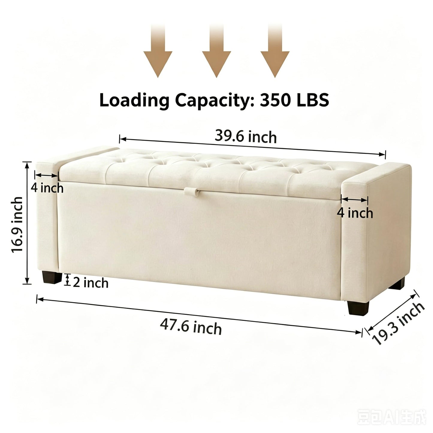 2BYF 47" Beige Storage Ottoman, Multi-Functional Shoe Bench Seat for Living