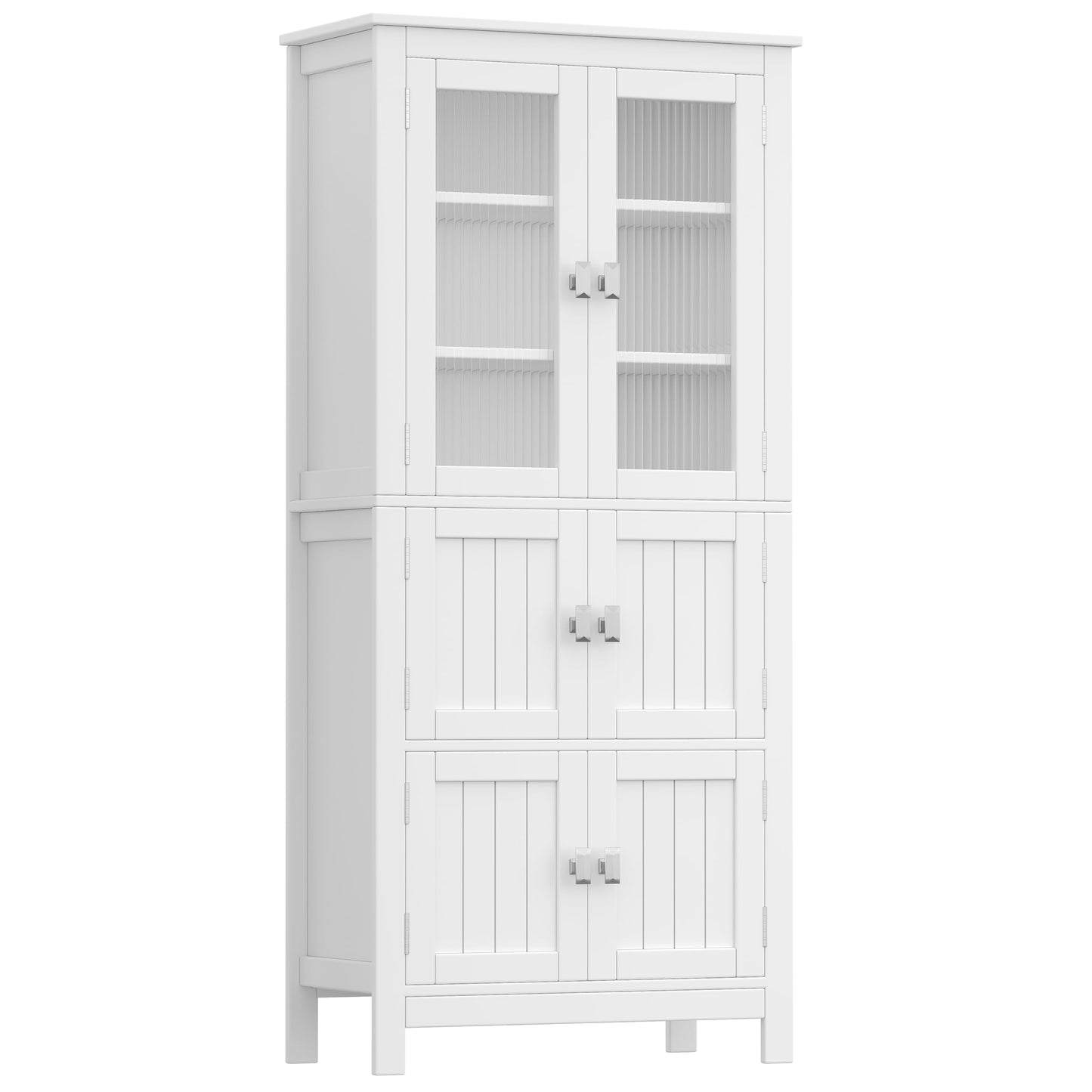 Akxomel 53.1" H Tall Bathroom Storage Cabinet, Bathroom Floor Cabinet with 6 Doors and Adjustable Shlef, Linen Cabinet, Pantry Cabinet for Living Room, Kitchen, Entryway, White
