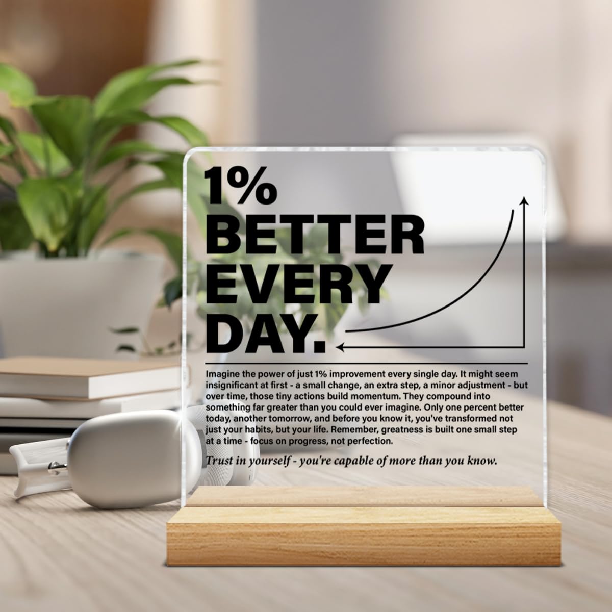 Inspirational Office Home Desk Decor 1% Better Every Day Clear Acrylic Desk Decorative Sign, Motivational Gifts for Coworker Employee Friend