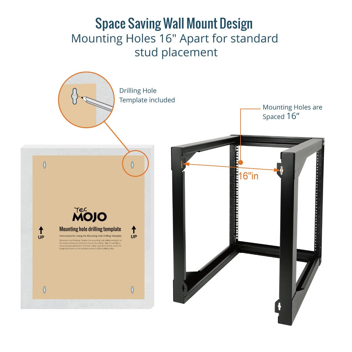Tecmojo 12U Wall Mount Server Rack, Open Frame Network Rack for 19" Computer/AV/Data/IT/Media Equipment, 24" Depth, 16" Apart Mounting Holes, Swing Gate, Square and Tapped Holes
