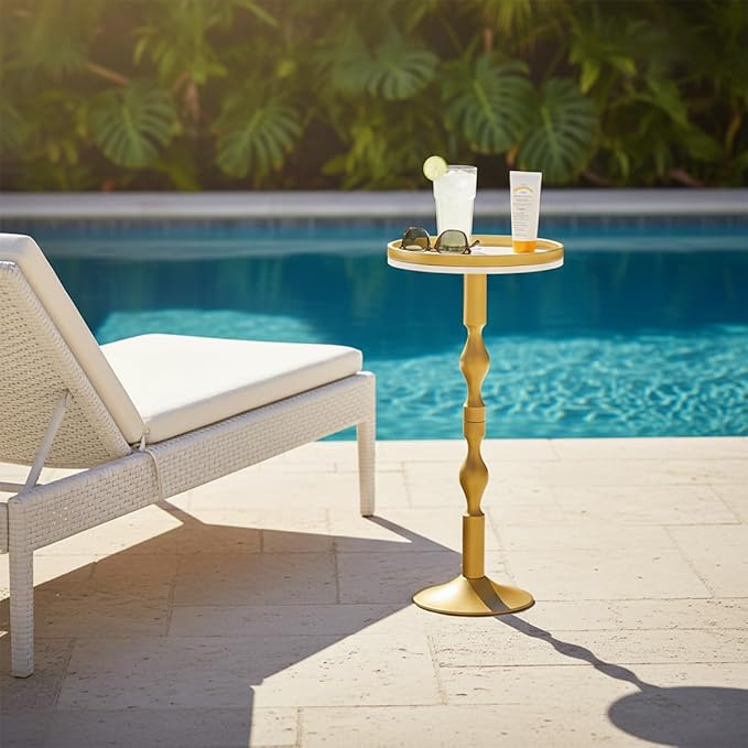 Small Round Gold Side Table, Drink Table