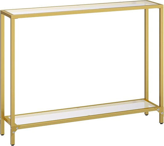 HOOBRO 39.4" Narrow Console Table, Tempered Glass Sofa Table, Behind Couch