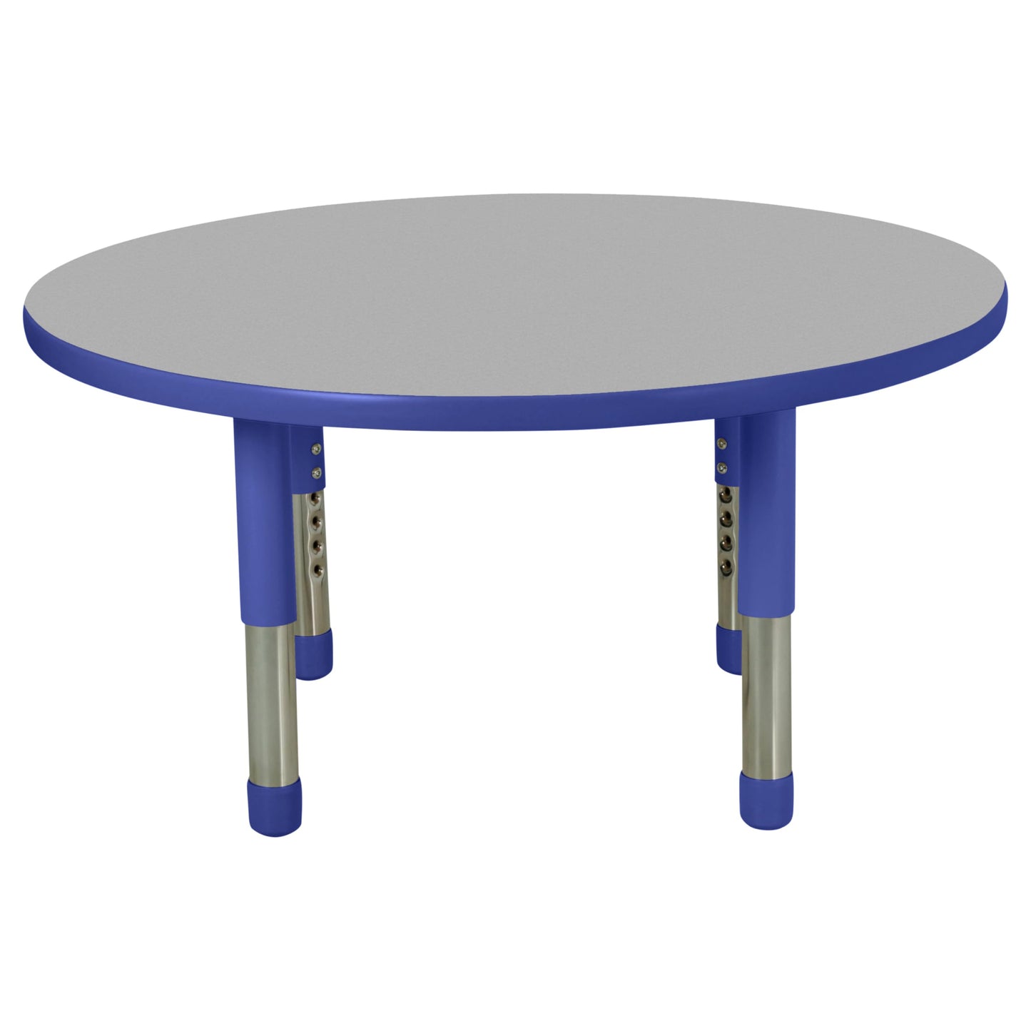 FDP Round Toddler Activity School Toddler Table (36 inch), Blue Tiny Tot Legs, Adjustable Height 12-18 inches - Gray Top and Blue Edge
