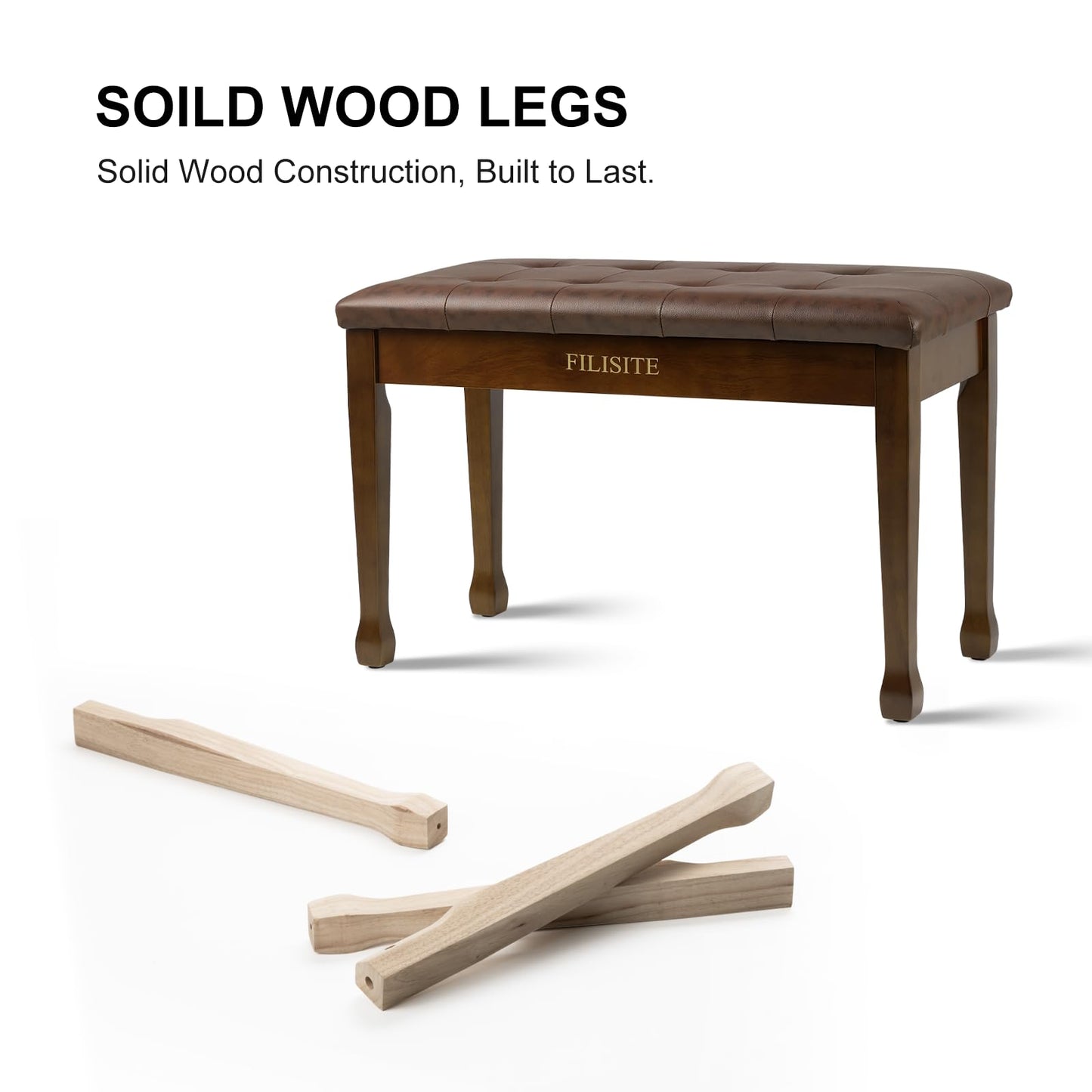 FILISITE Duet Piano Bench with Storage, Wooden Piano Stool with Waterproof Padded Cushion, Bench Seat for Vanity, Living Room, Bedroom (Wood)