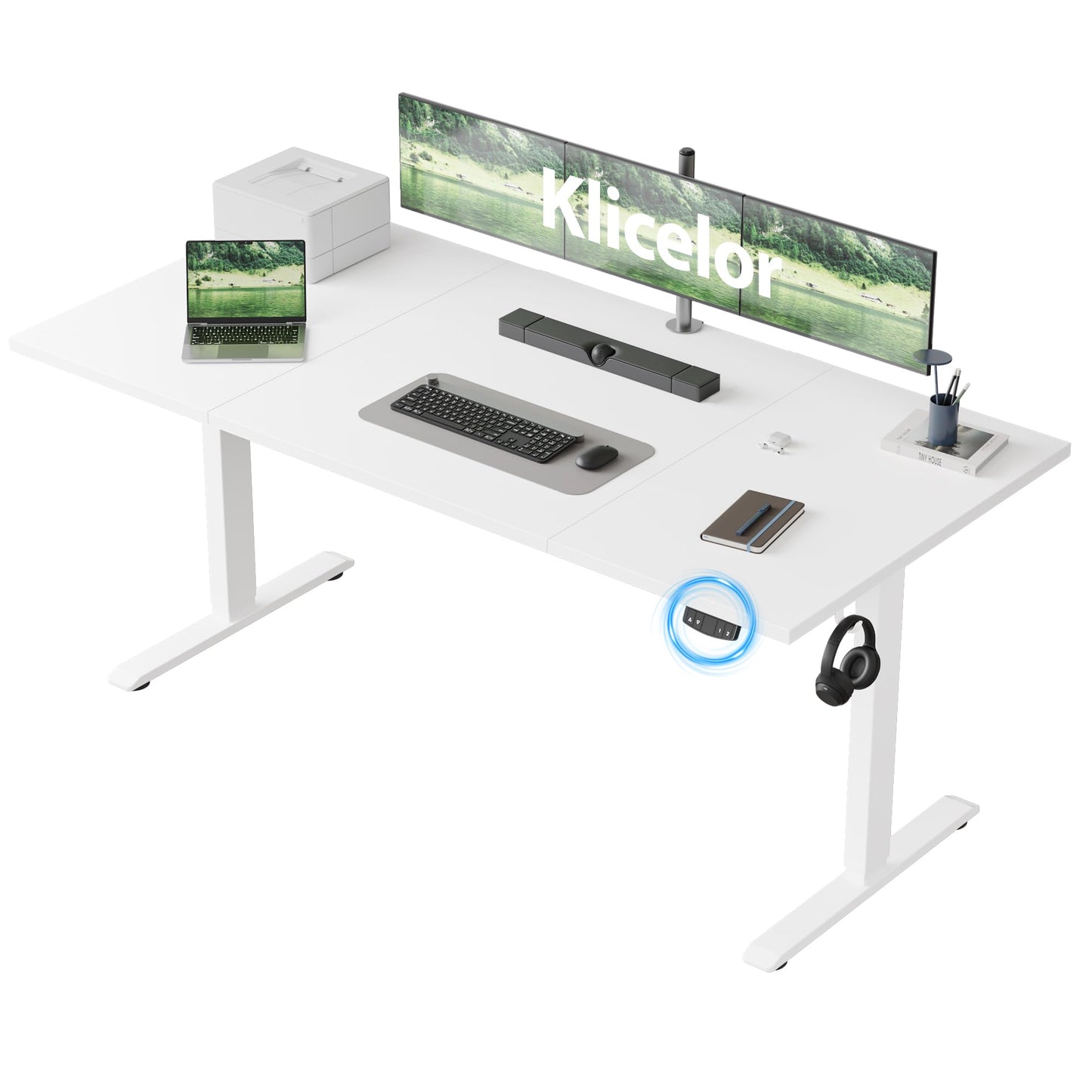 Klicelor 63 Inch Large Electric Standing Desk, Height Adjustable Office Desk, Sit Stand Up Computer Gaming Desk with Memory Preset, Three-Piece Desktop, White
