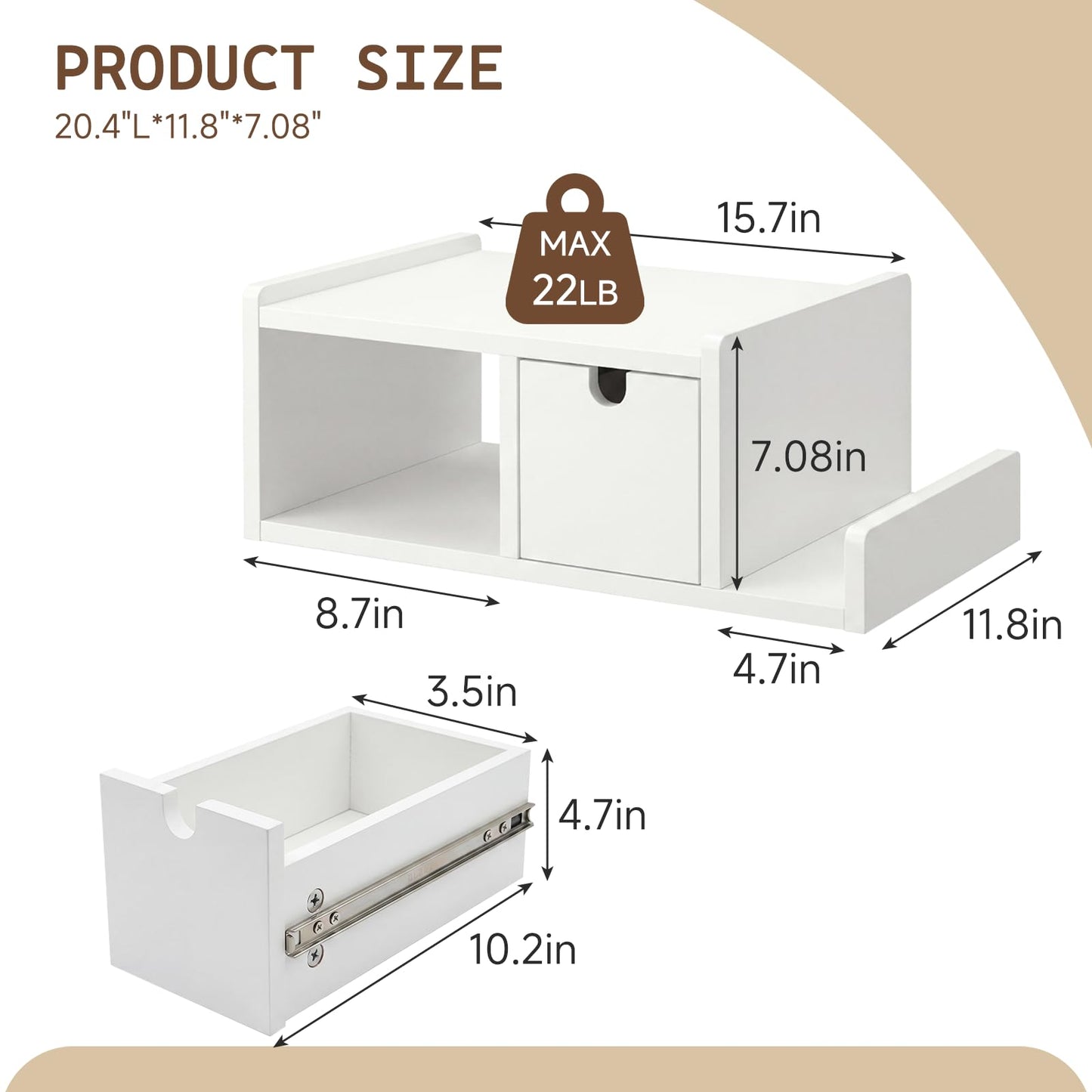 DongRong Floating Nightstand Wall Mounted, Bedside Table with Drawer, Open Cubby & Reversible Side Shelf, Space-Saving Floating End Table for Bedroom/Living Room (White)