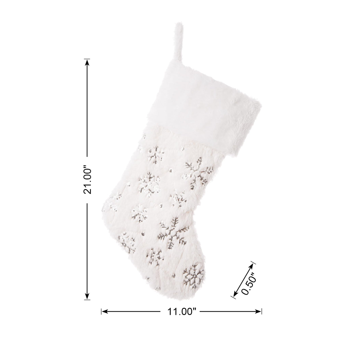Glitzhome 2 Pack 21" White Plush Christmas Stockings,Velvet Fabric Xmas Hooked Stocking with Embroidery Snowflakes for Family Holiday Party Christmas Decorations