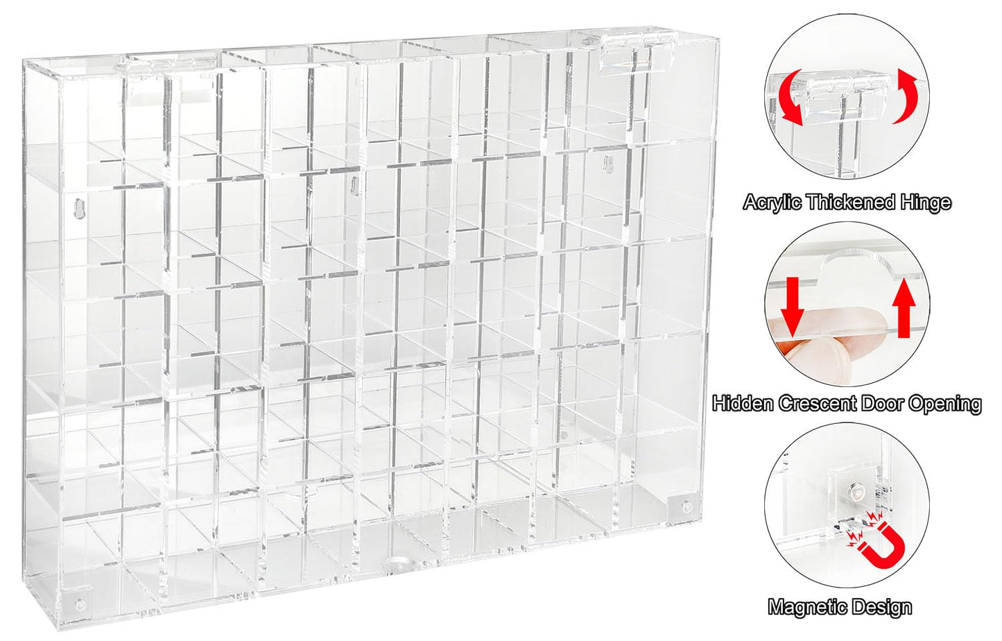 Adjustable Acrylic Display Case Clear Wall Mounted or Desktop 35 Room Storage Cabinet Organizer for Collectibles, Figures, Rock Collection, with Mirrored & Lid…