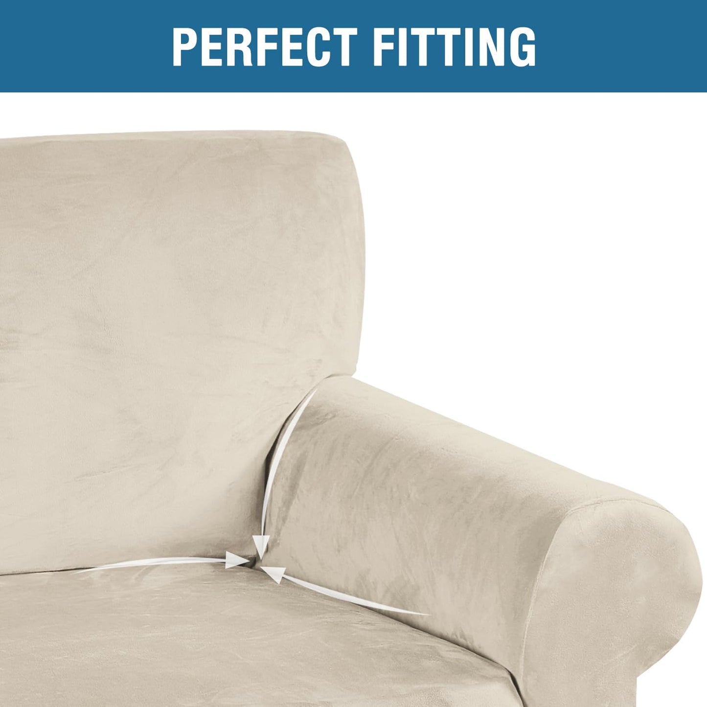 H.VERSAILTEX Stretch Velvet Loveseat Covers for 2 Cushion Couch Covers for Living Room Sofa Covers Slipcovers with Non Slip Straps Bottom, Ultra Thick Comfy Velour (Width 58"-72", Ivory)