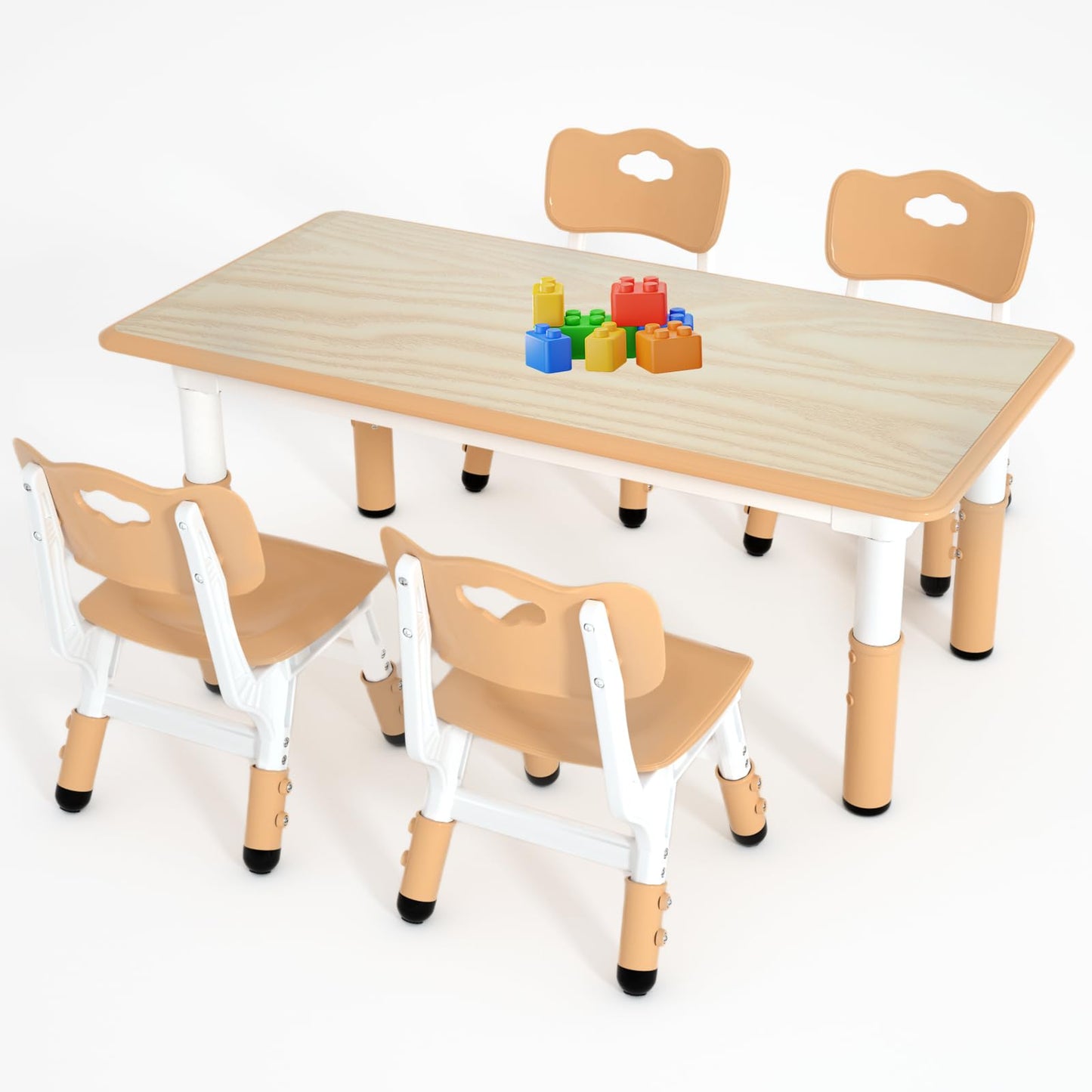 LulliSpace Kids Study Table and 4 Chairs Set,Height Adjustable Table and Chairs for Children and Toddlers,47.2"X23.6"Graffiti Desktop,Suitable for Daycare,Classrooms, Home