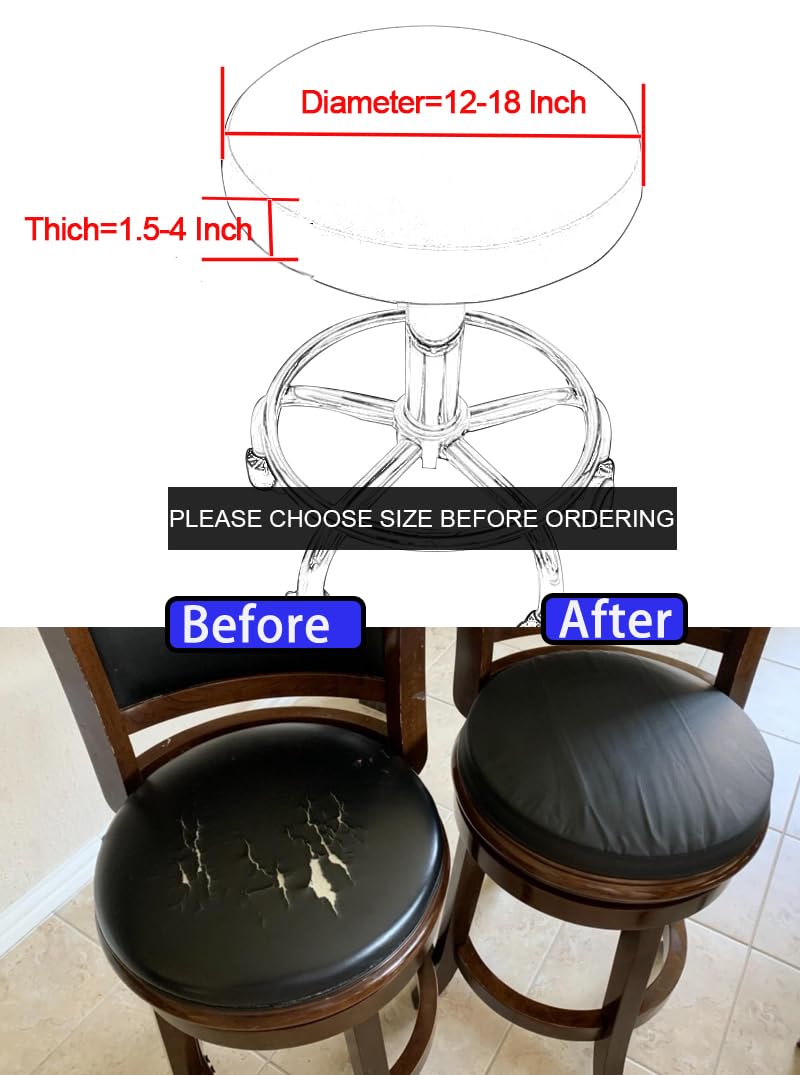 Augld 2 Pack Round Bar Stool Cover Watedrproof Faux Leather Stool Seat Cover for Bar, Chair, Salon, Spa, Tattoo, Clinic 12-13 Inch Black