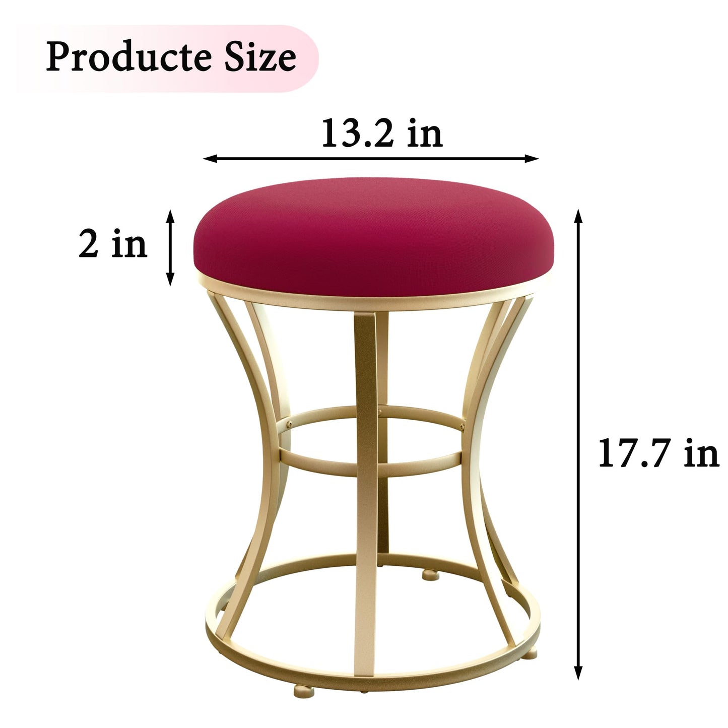 Ellensamqi Velvet Round Vanity Stool,Red Velvet Footrest Ottoman Foot Stool Seat with Golden Metal Legs,Makeup Chair for Bathroom Vanity,Bedroom,Living Room