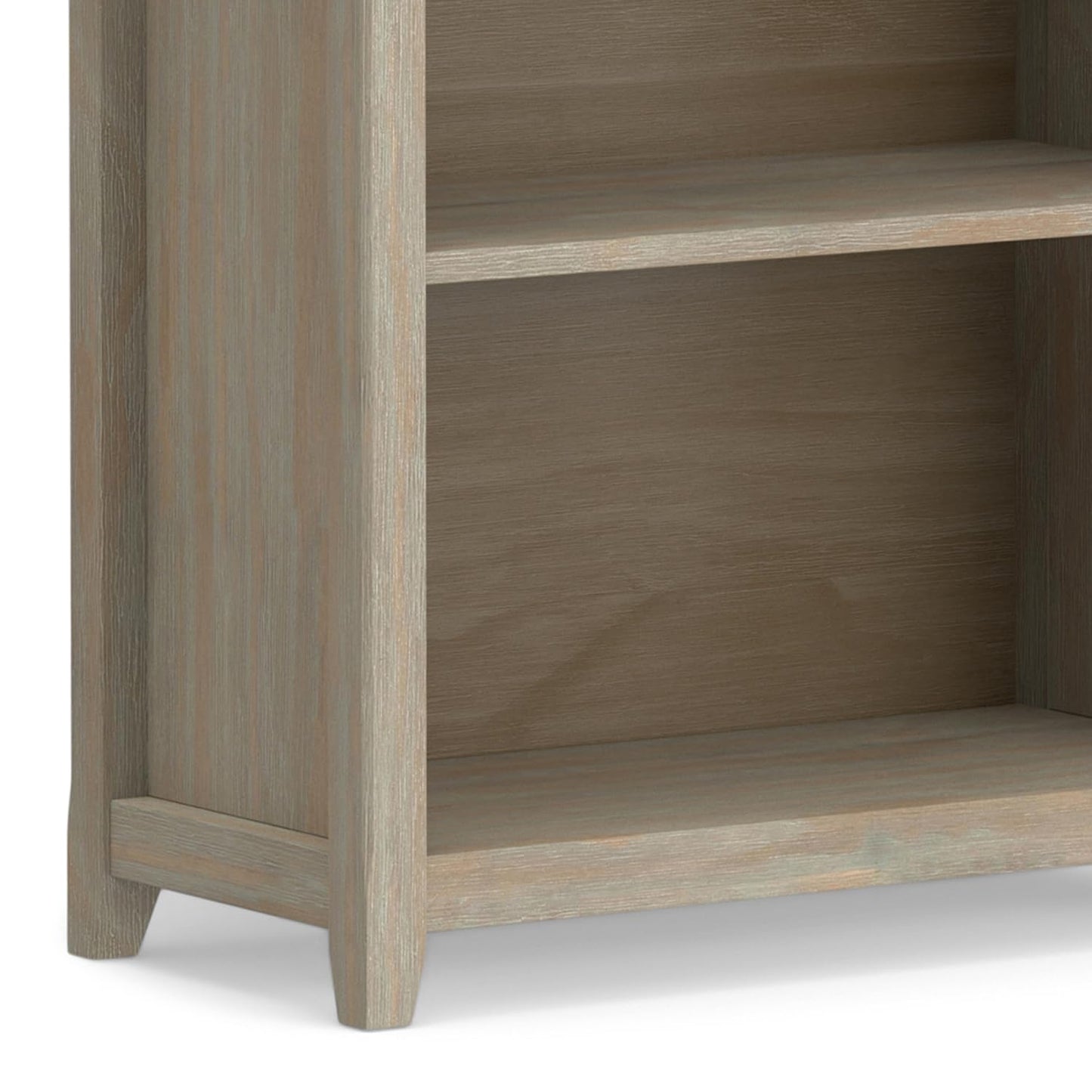 SIMPLIHOME Amherst Bookcase - 70 inch Tall 5-Shelf Solid Wood Bookshelf in Distressed Grey, Transitional Storage for Living Room, Study Room or Office with Adjustable Shelves and Tapered Legs