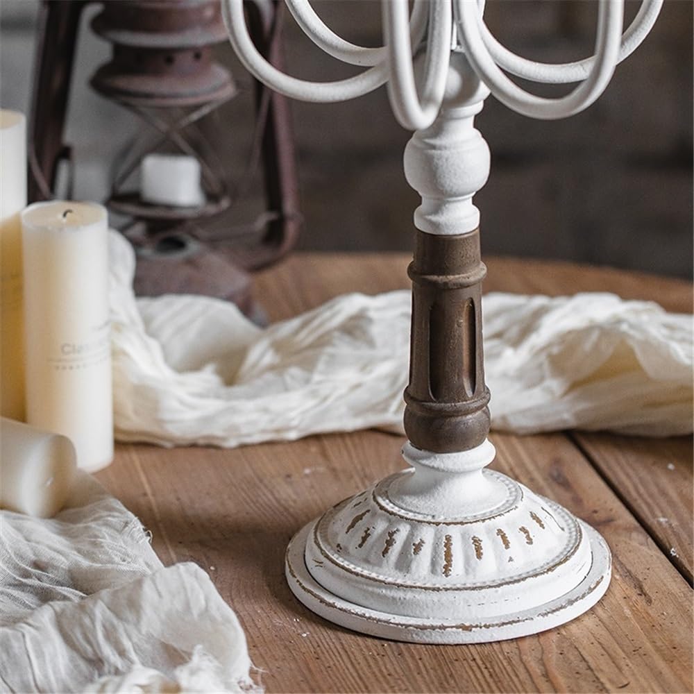 cfycfy987 Candelabra Retro Old Iron Candlestick Ornaments Flower Shop Wedding Western Restaurant Christmas Decoration Props Candle Sticks Holder(White)
