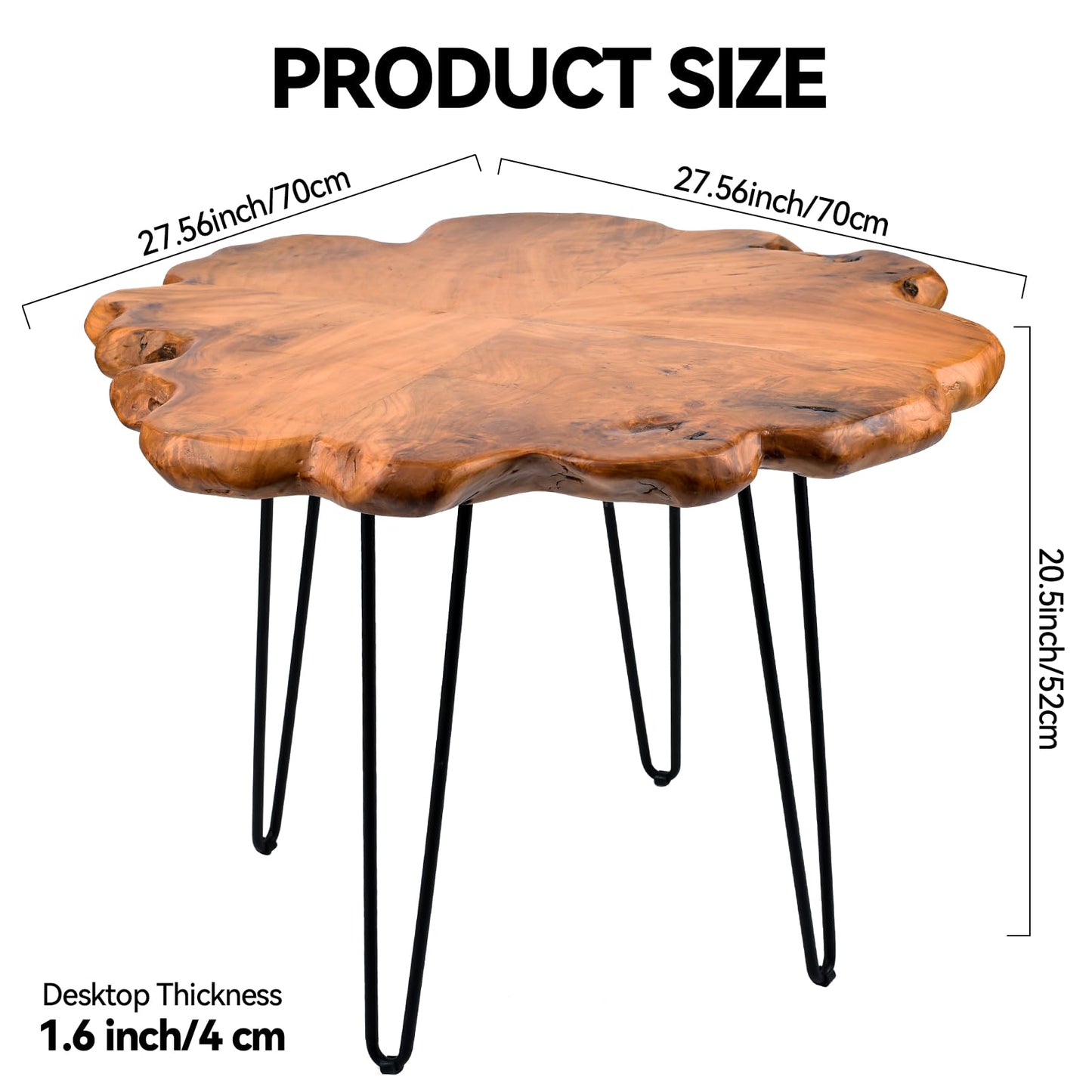 GJRIEFD 27.5 Inch Live Edge Side Table, Wood Small End Table with Waterproof, Rustic Accent Table Unique for Living Room, Bedroom, Home, Freeform