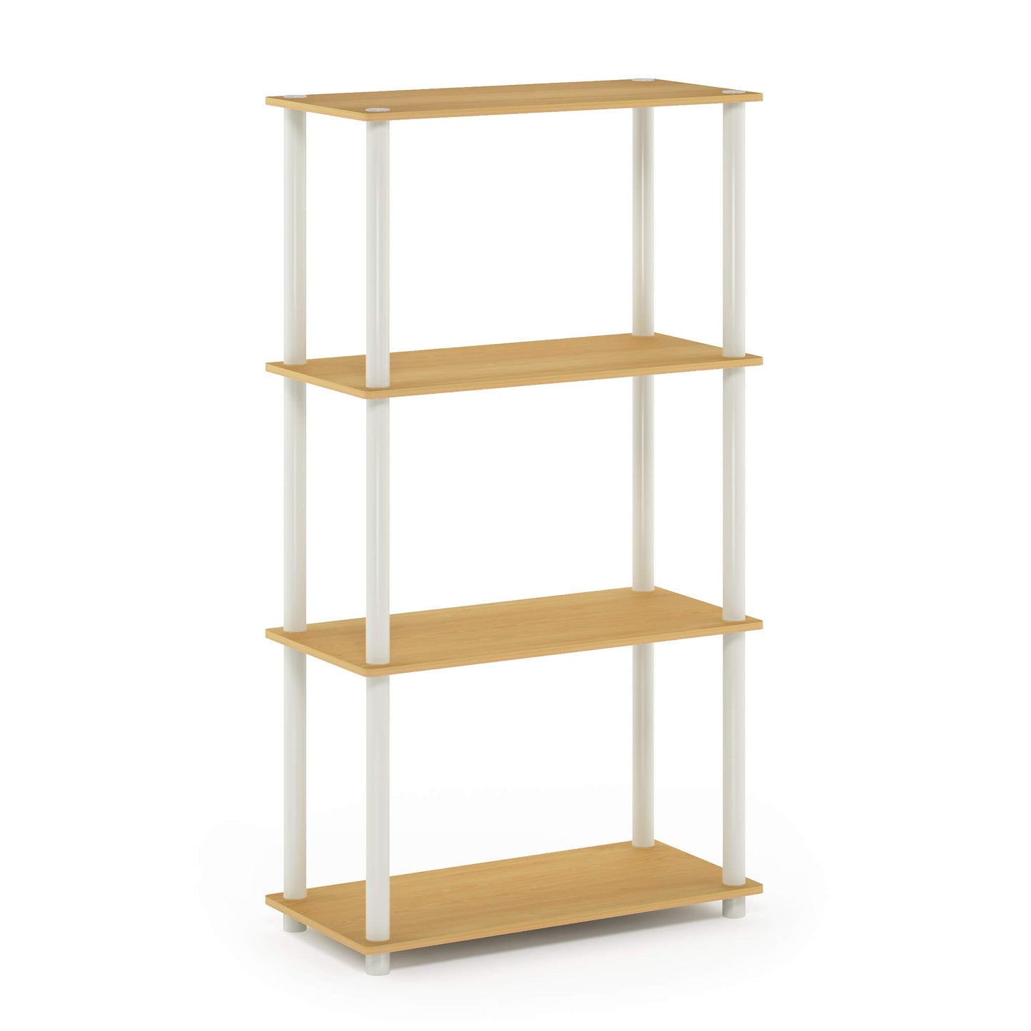 Furinno Turn-N-Tube 4-Tier Multipurpose Shelf Display Rack, Round Tubes, Blonde Maple/White