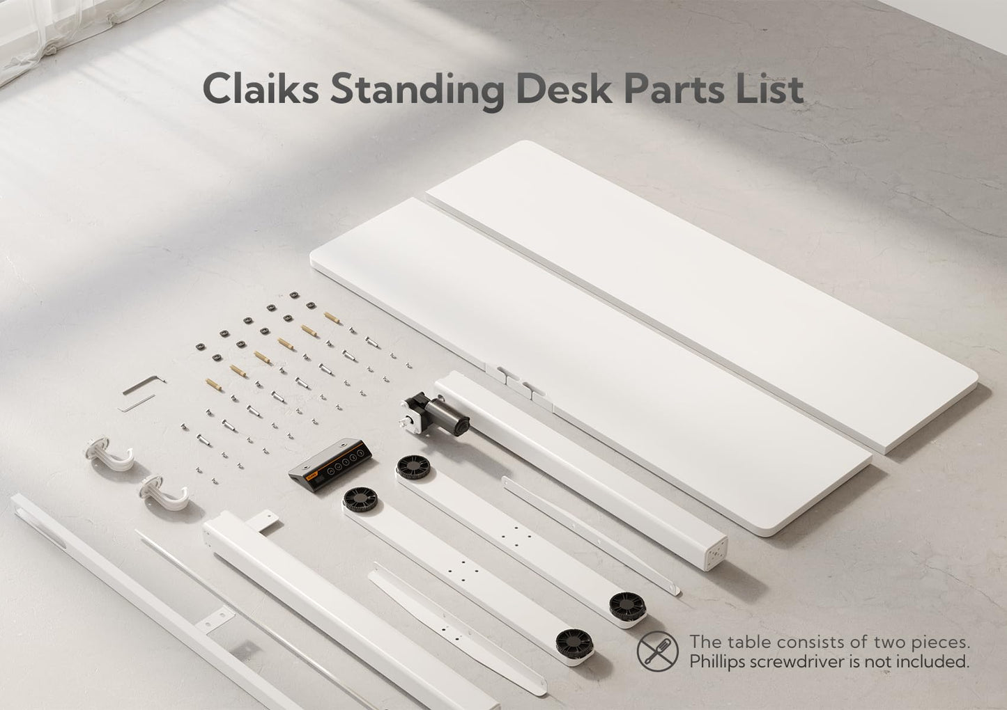 Claiks Electric Standing Desk, Adjustable Height Stand up Desk, 48x24 Inches Sit Stand Home Office Desk with Splice Board, White Frame/White Top