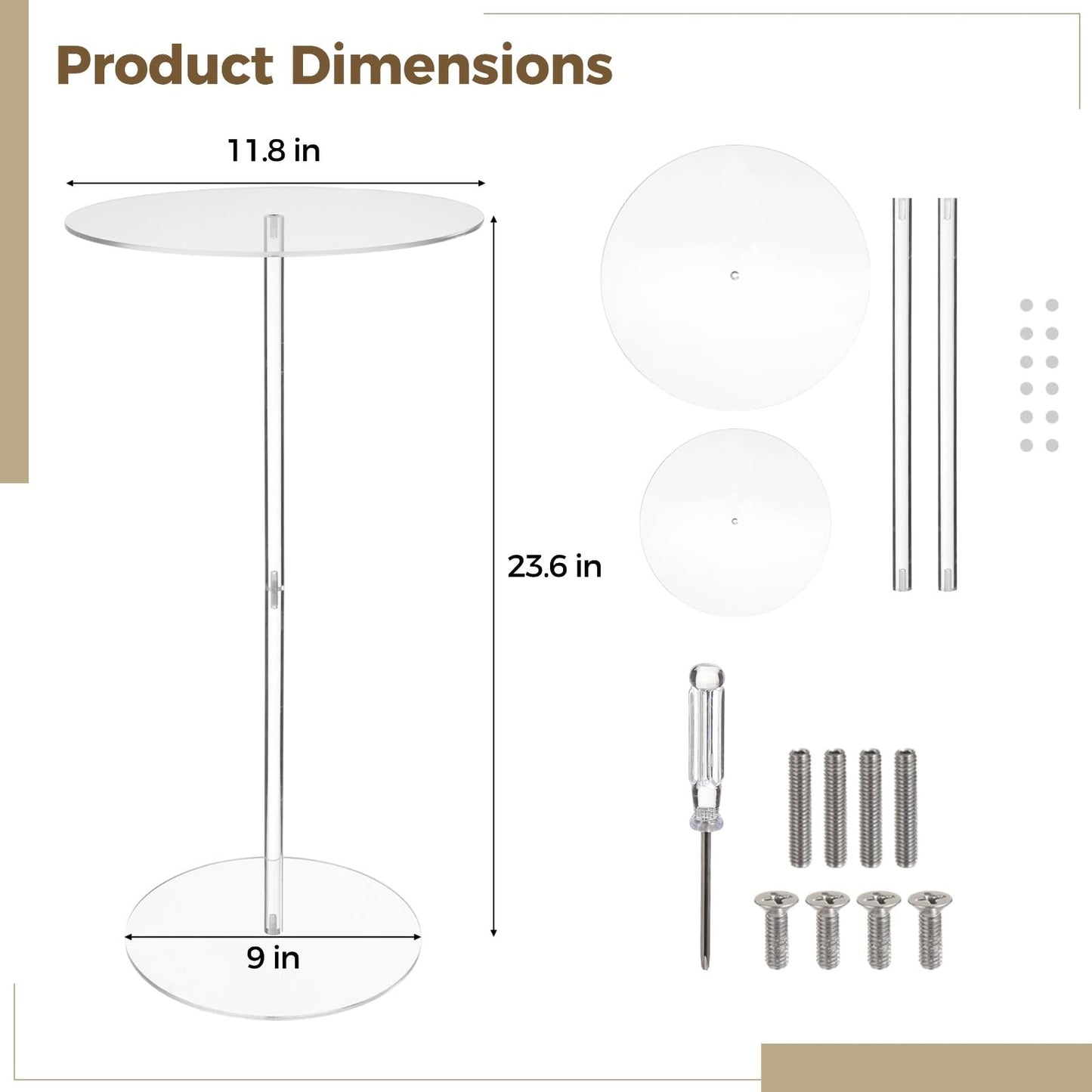 9 in Round Acrylic Side Table, Clear Modern End Table, Small Bar Table, Small Space Side Table for Living Room, Bedroom, Office, Bathroom, Balcony, Easy to Assemble & Move
